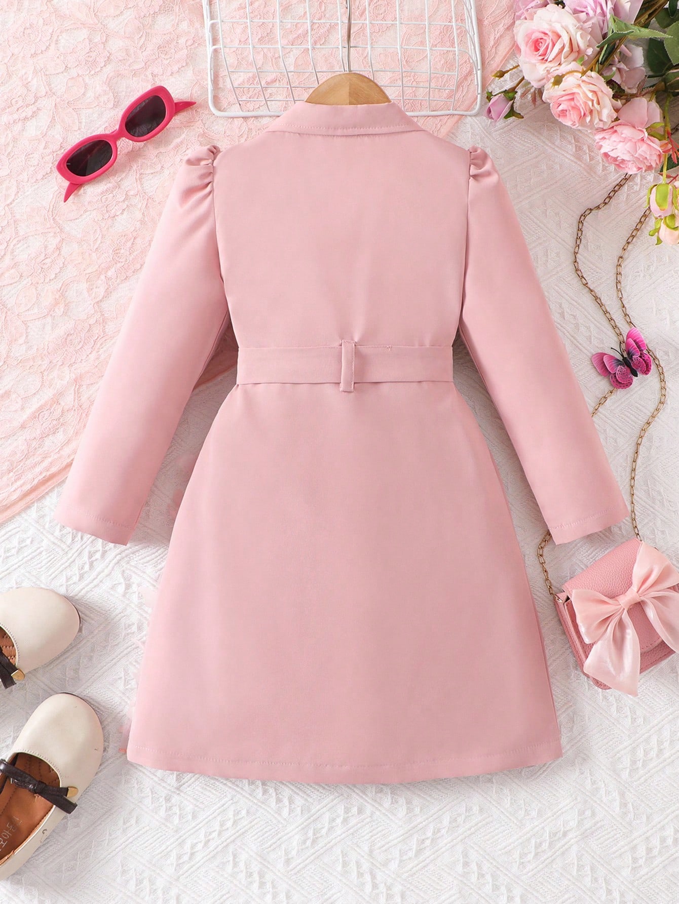Manteau élégant et à la mode pour jeune fille avec revers, manches longues et — vue 4
