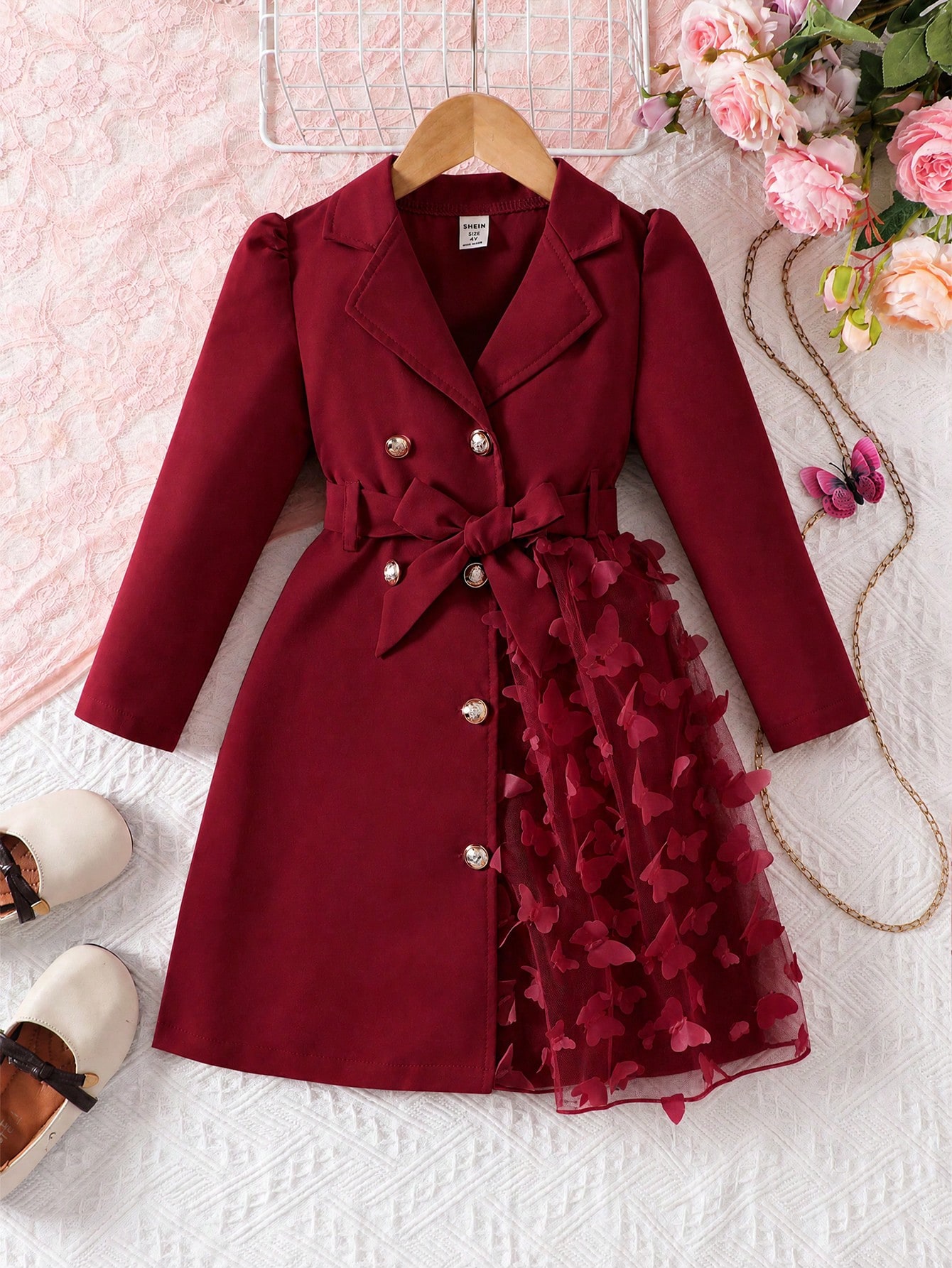 Manteau élégant et à la mode pour jeune fille avec revers, manches longues et
