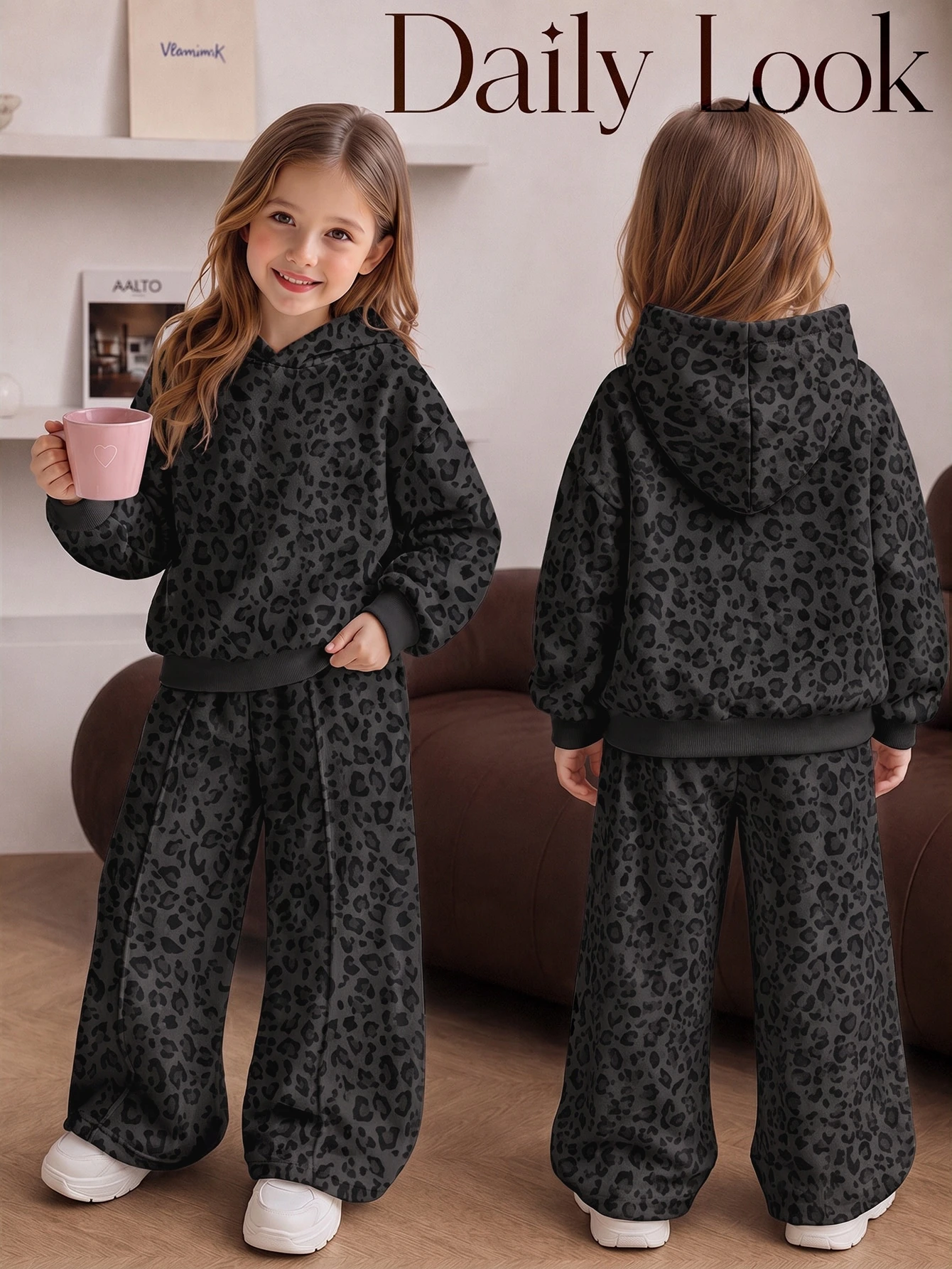 Ensemble sweat-shirt à capuche et pantalon de survêtement ample pour fille tout-petite,