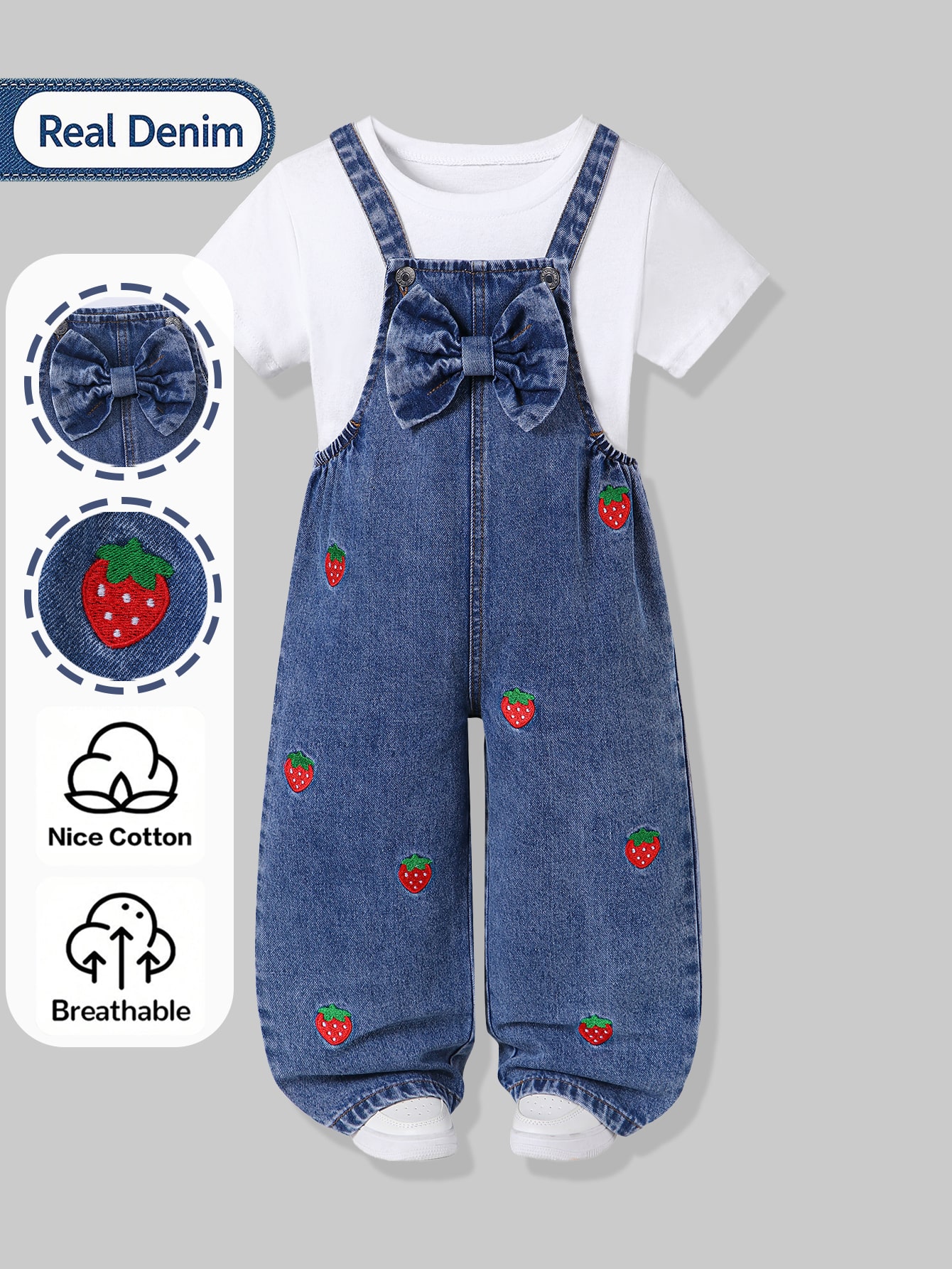 Genkimix Kids Salopette en jean pour jeunes filles, style polyvalent, pour — vue 6