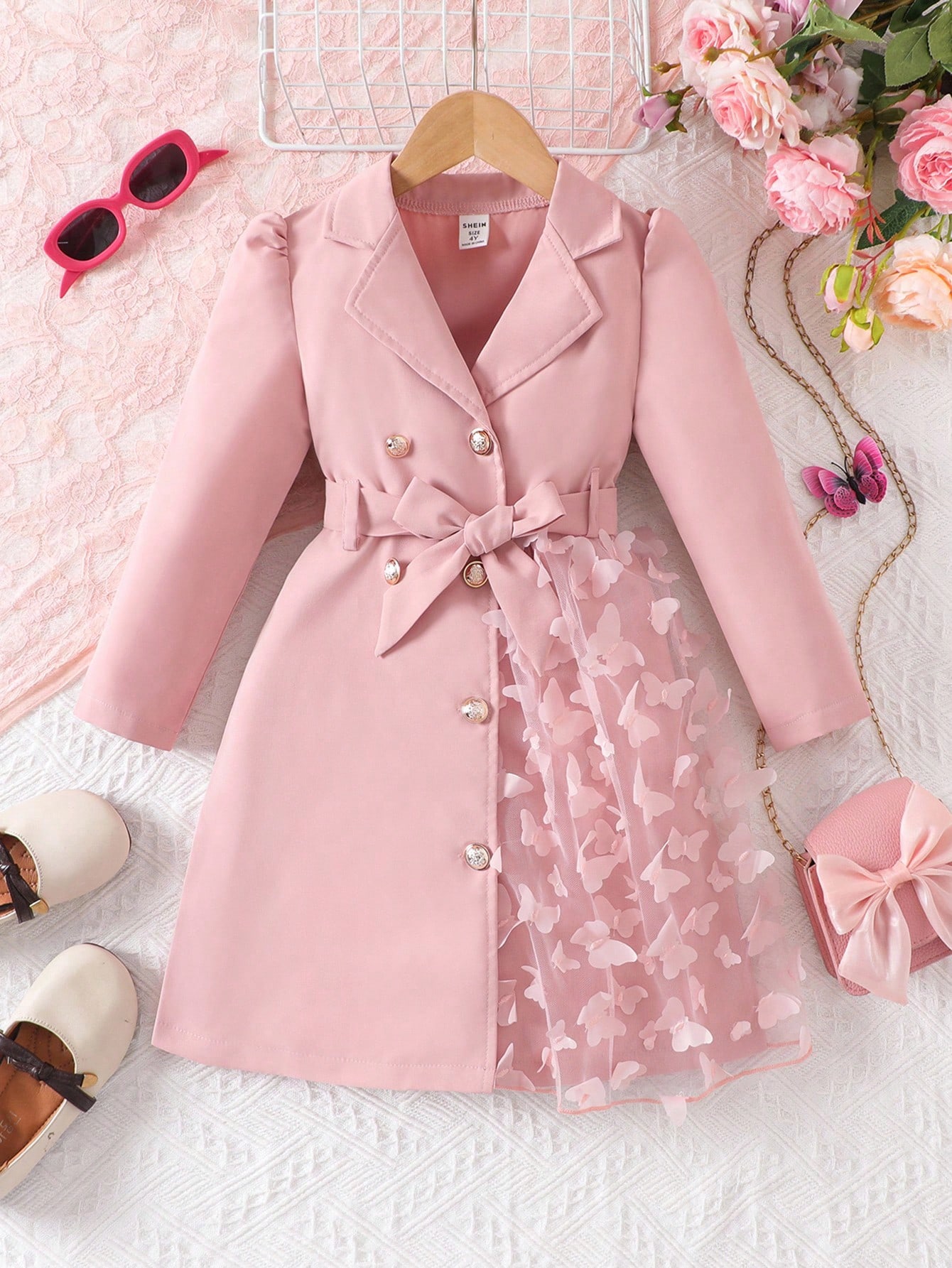 Manteau élégant et à la mode pour jeune fille avec revers, manches longues et — vue 2