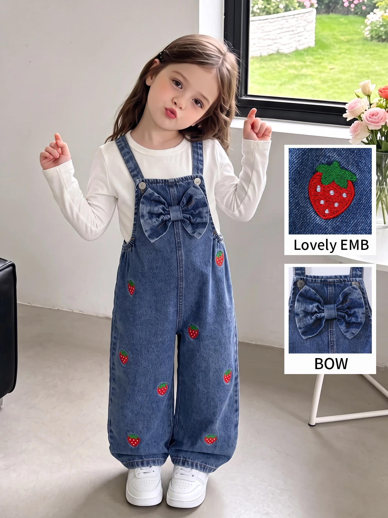 Genkimix Kids Salopette en jean pour jeunes filles, style polyvalent, pour — vue 2
