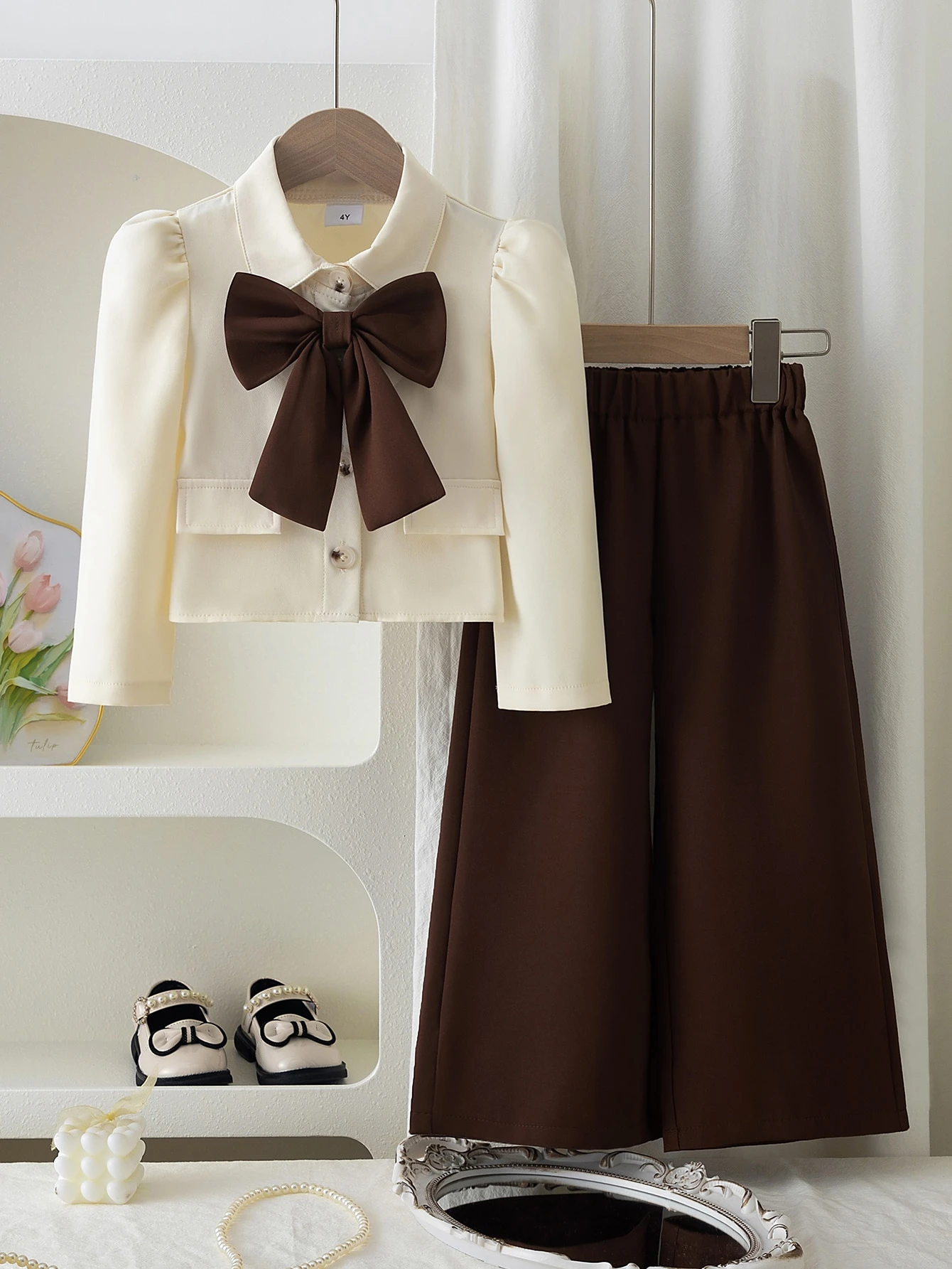 Ensemble de tenue en tweed printemps-automne pour filles, Top blanc cassé avec