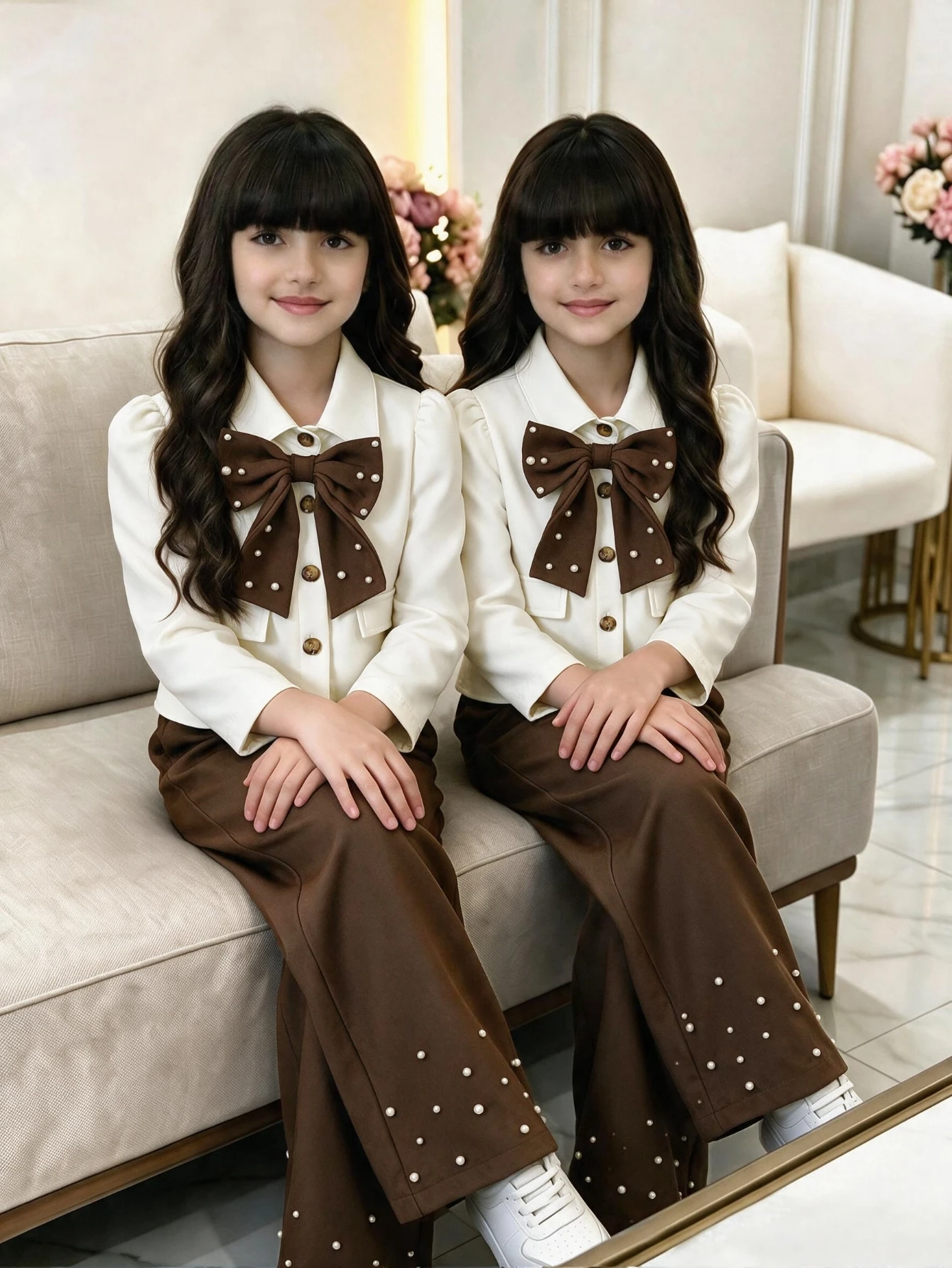 Ensemble de tenue en tweed printemps-automne pour filles, Top blanc cassé avec — vue 6