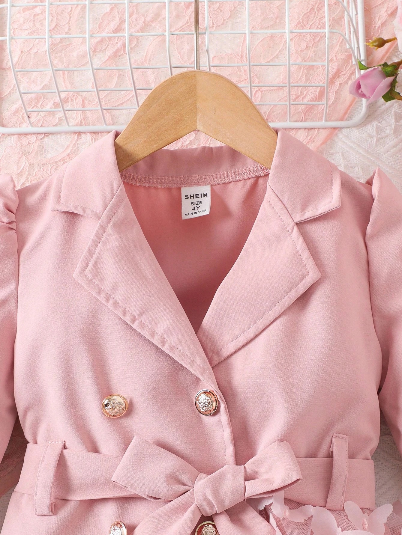 Manteau élégant et à la mode pour jeune fille avec revers, manches longues et — vue 8