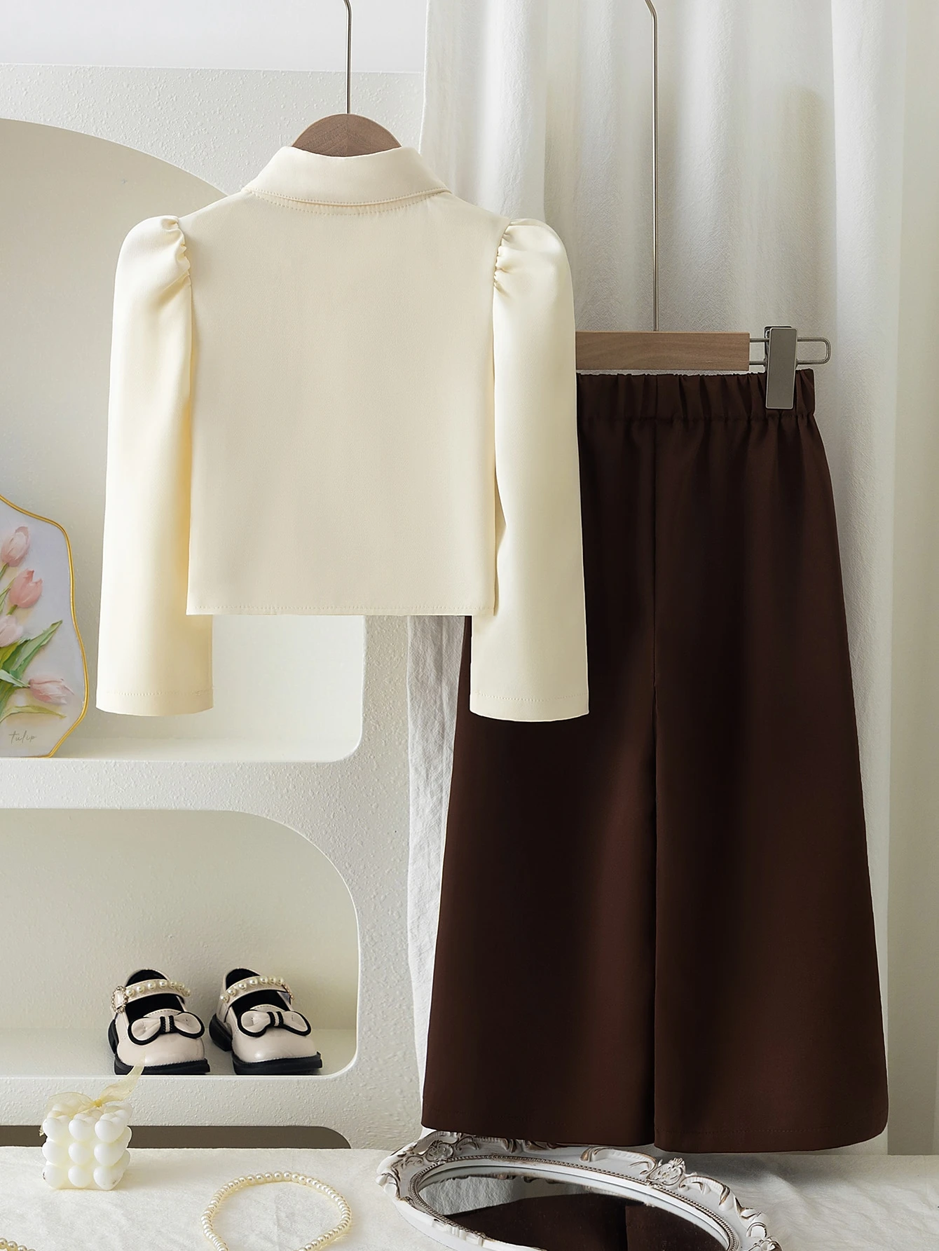 Ensemble de tenue en tweed printemps-automne pour filles, Top blanc cassé avec — vue 10