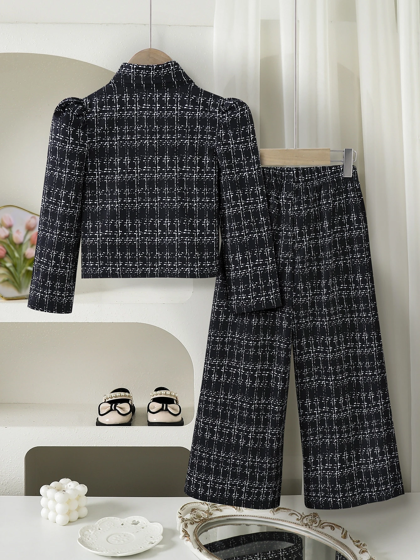Ensemble de tenue en tweed printemps-automne pour filles, Top blanc cassé avec — vue 12
