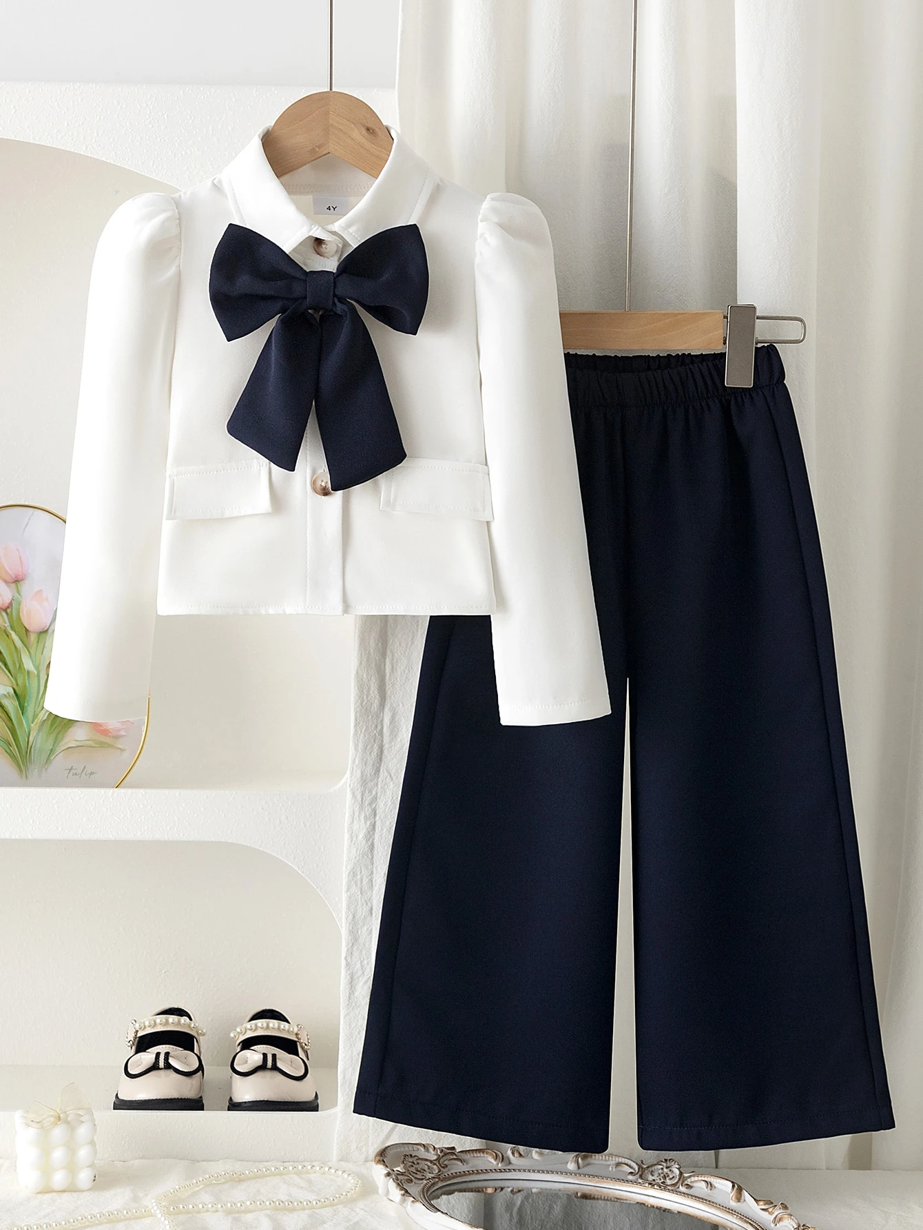 Ensemble de tenue en tweed printemps-automne pour filles, Top blanc cassé avec — vue 8