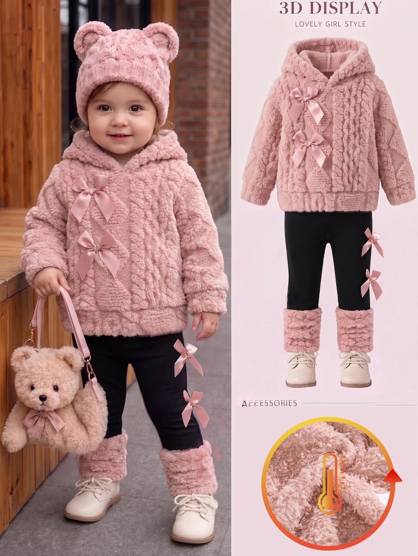 2 pièces/Ensemble Tenue d'hiver pour bébé fille, Sweat-shirt-shirt à capuche en