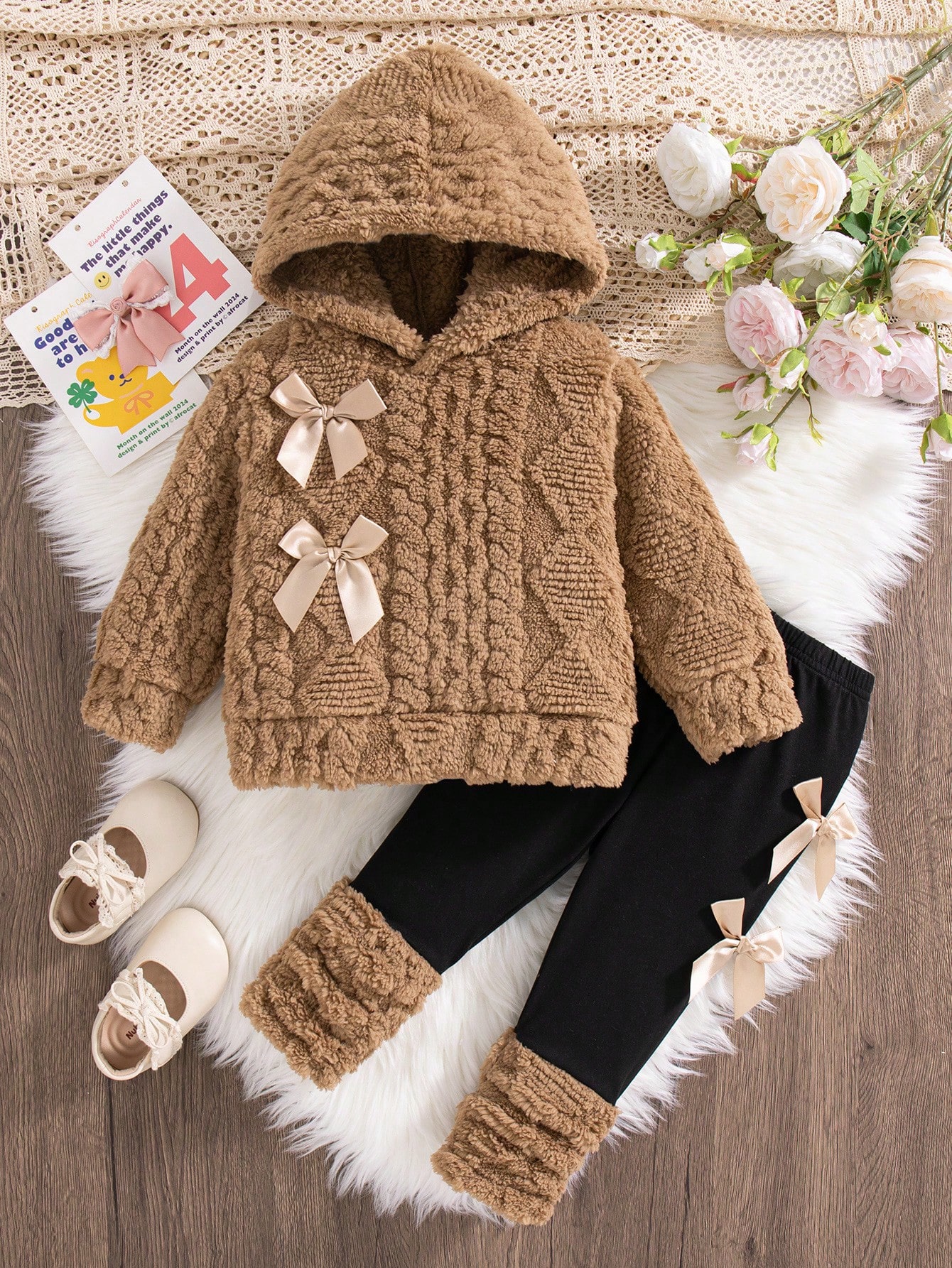 2 pièces/Ensemble Tenue d'hiver pour bébé fille, Sweat-shirt-shirt à capuche en — vue 3