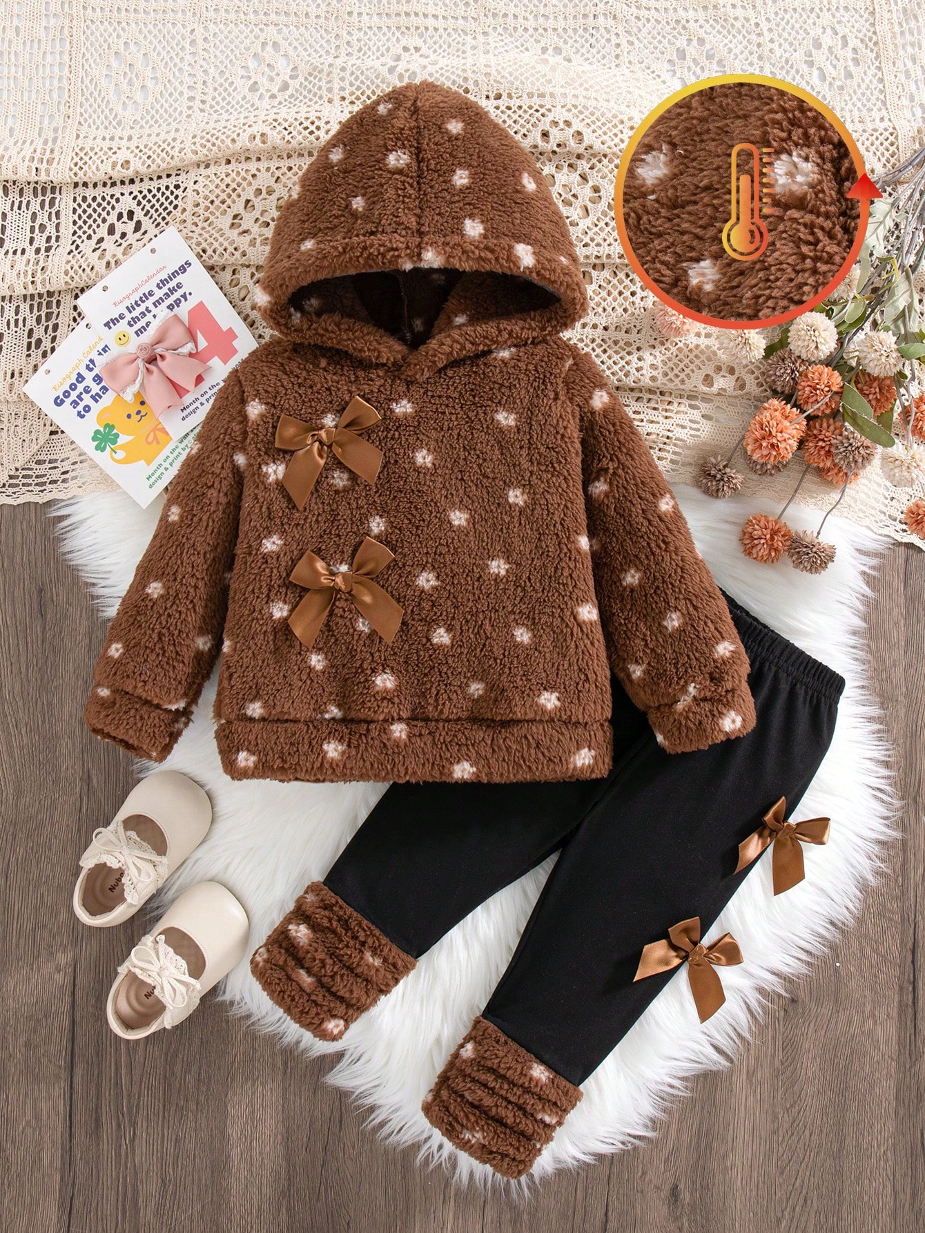 2 pièces/Ensemble Tenue d'hiver pour bébé fille, Sweat-shirt-shirt à capuche en — vue 4