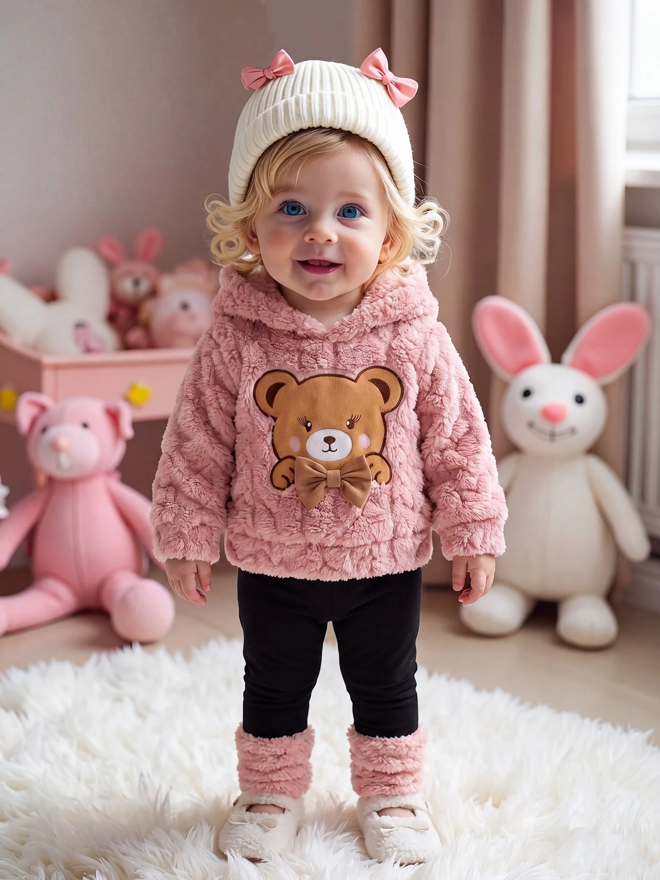 2 pièces/Ensemble Tenue d'hiver pour bébé fille, Sweat-shirt-shirt à capuche en — vue 5