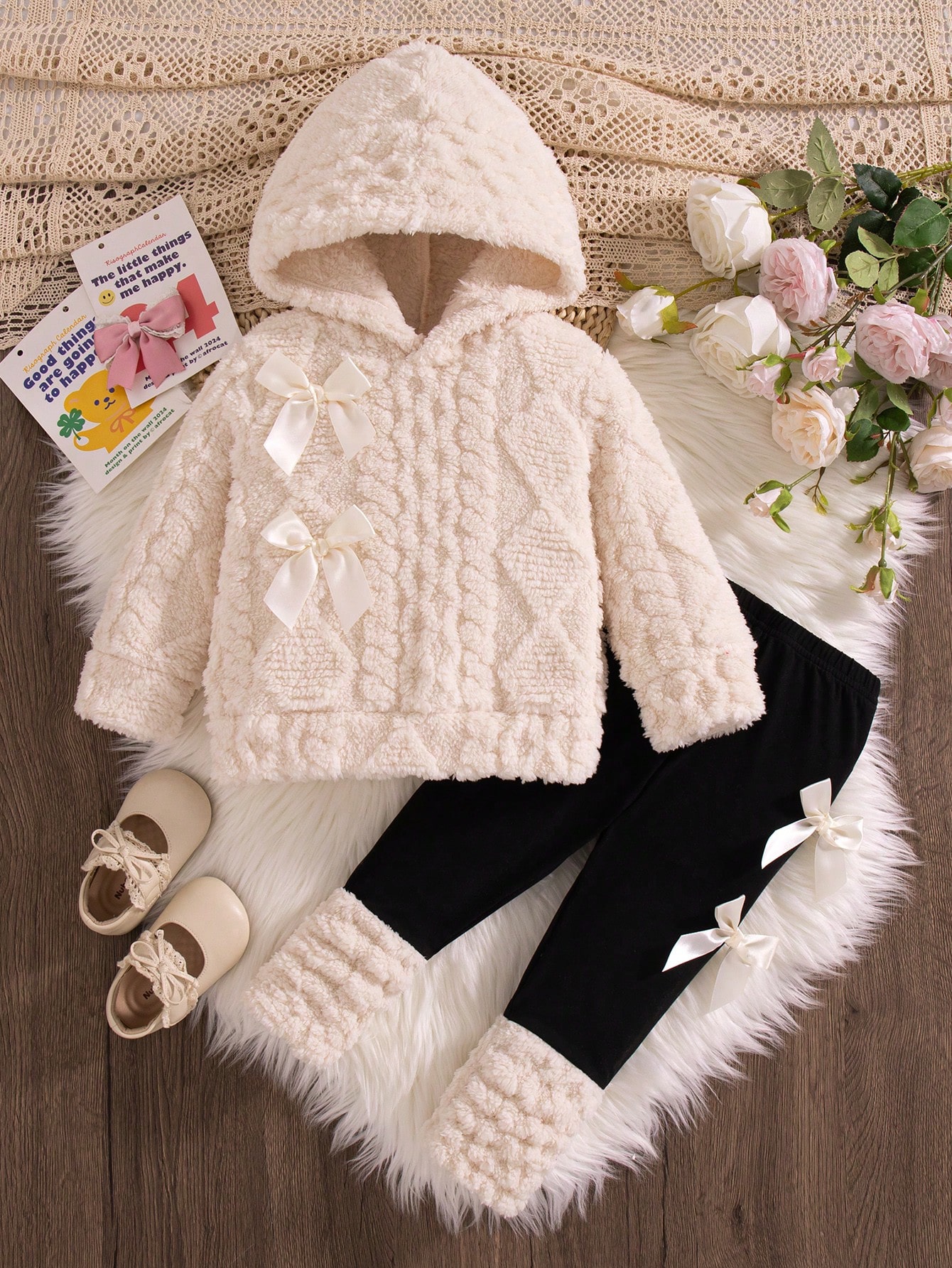 2 pièces/Ensemble Tenue d'hiver pour bébé fille, Sweat-shirt-shirt à capuche en — vue 2