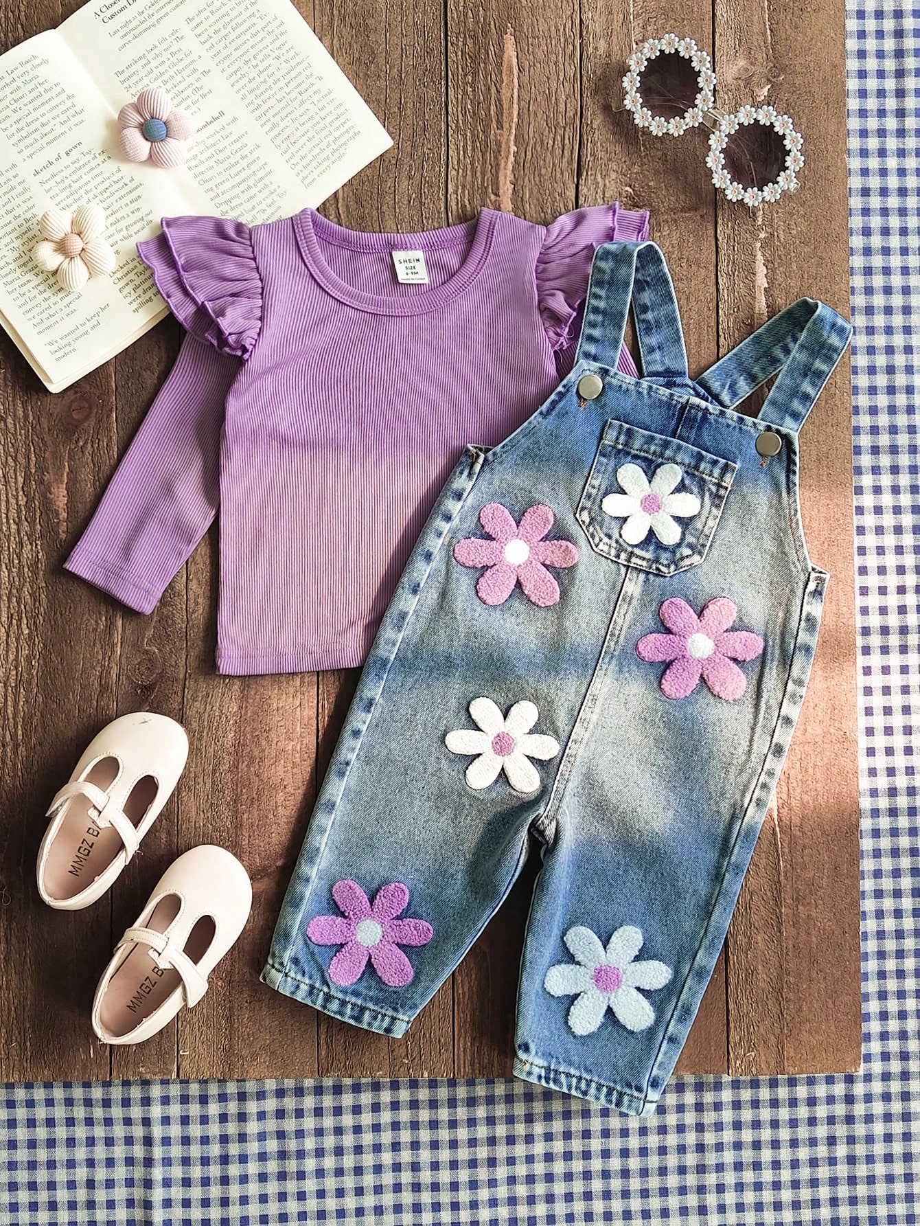 Vintaside Kids Ensemble pour bébé fille avec pantalon en jean brodé de fleurs, Top