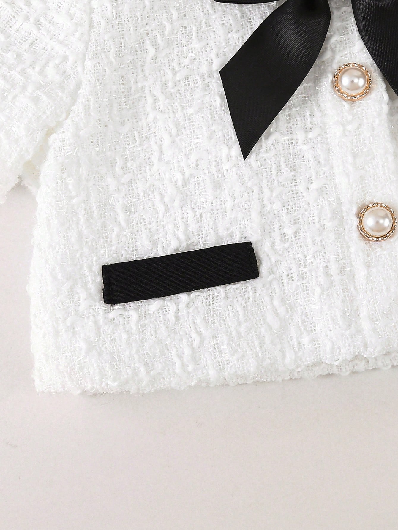 2 pièces Ensemble mignon pour bébé fille, haut tressé tweed simple et décontracté — vue 6