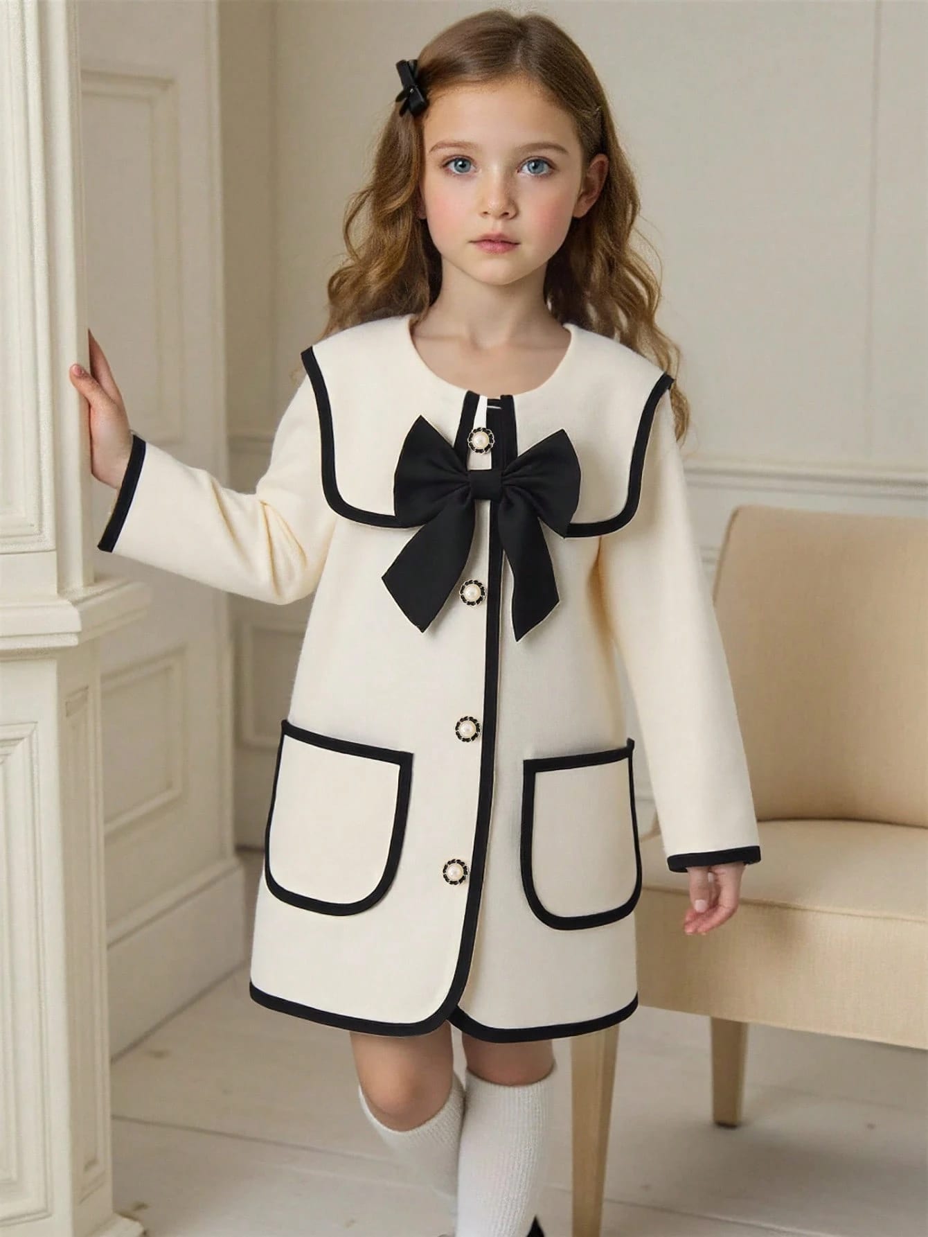 Elladie kids Veste-cardigan en laine pour jeunes filles, décoration mode avec cordon de