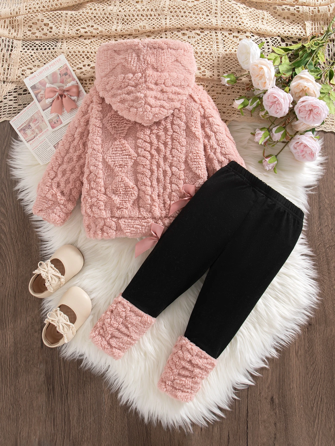 2 pièces/Ensemble Tenue d'hiver pour bébé fille, Sweat-shirt-shirt à capuche en — vue 8