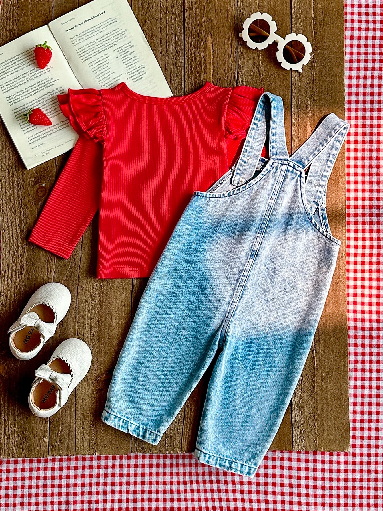 Vintaside Kids Ensemble pour bébé fille avec pantalon en jean brodé de fleurs, Top — vue 4