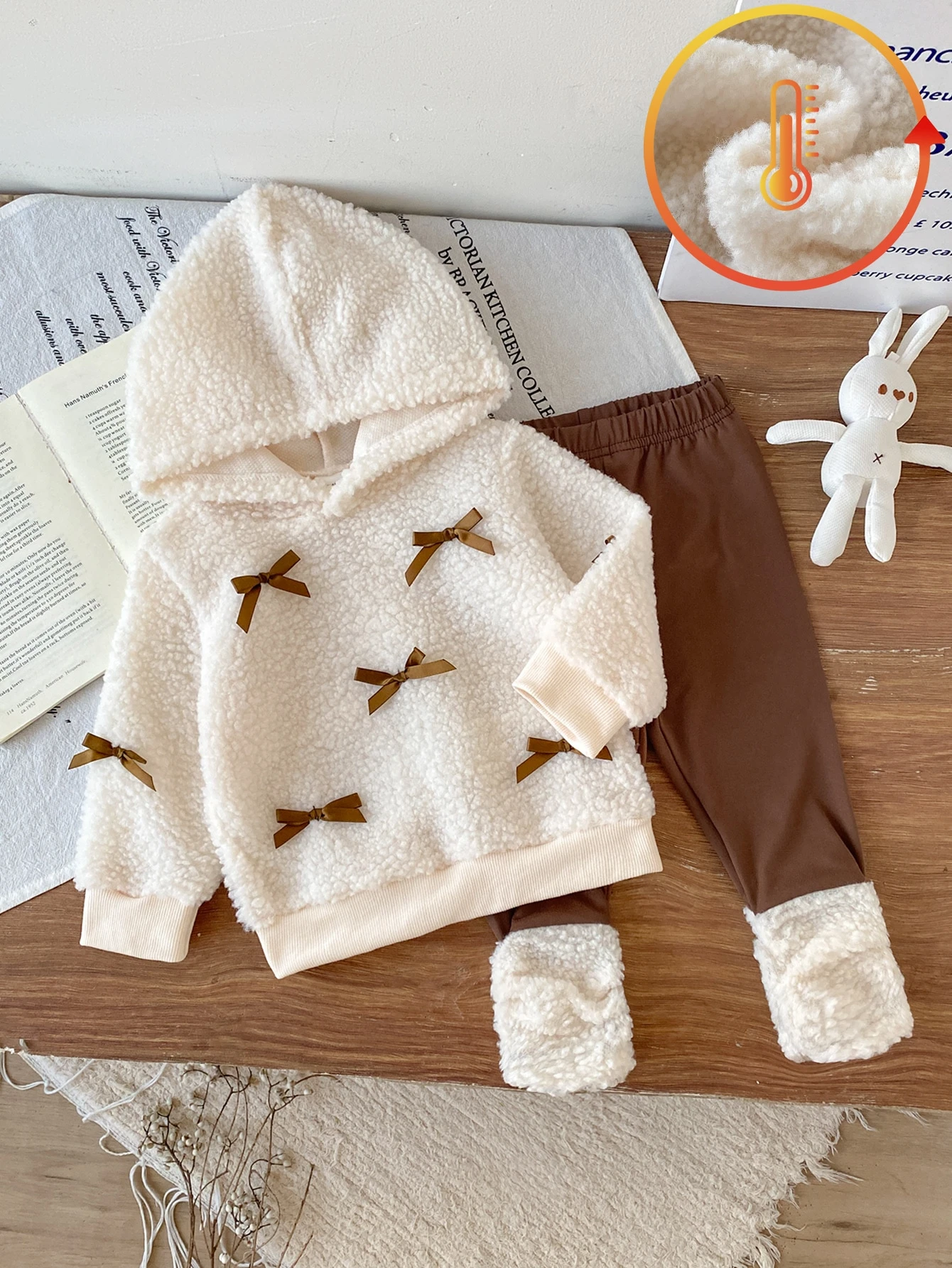2 pièces/Ensemble Tenue d'hiver pour bébé fille, Sweat-shirt-shirt à capuche en — vue 7