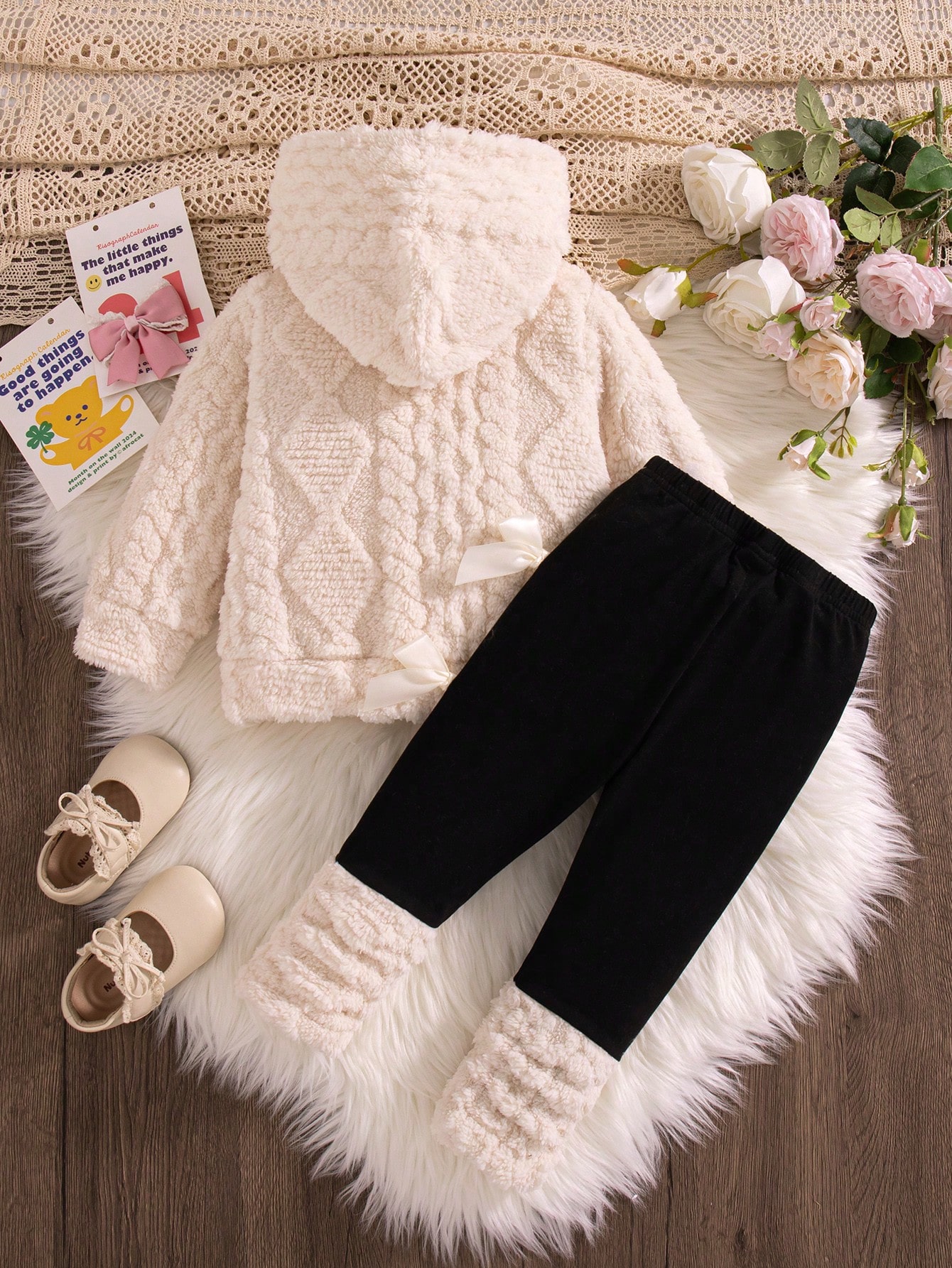2 pièces/Ensemble Tenue d'hiver pour bébé fille, Sweat-shirt-shirt à capuche en — vue 9
