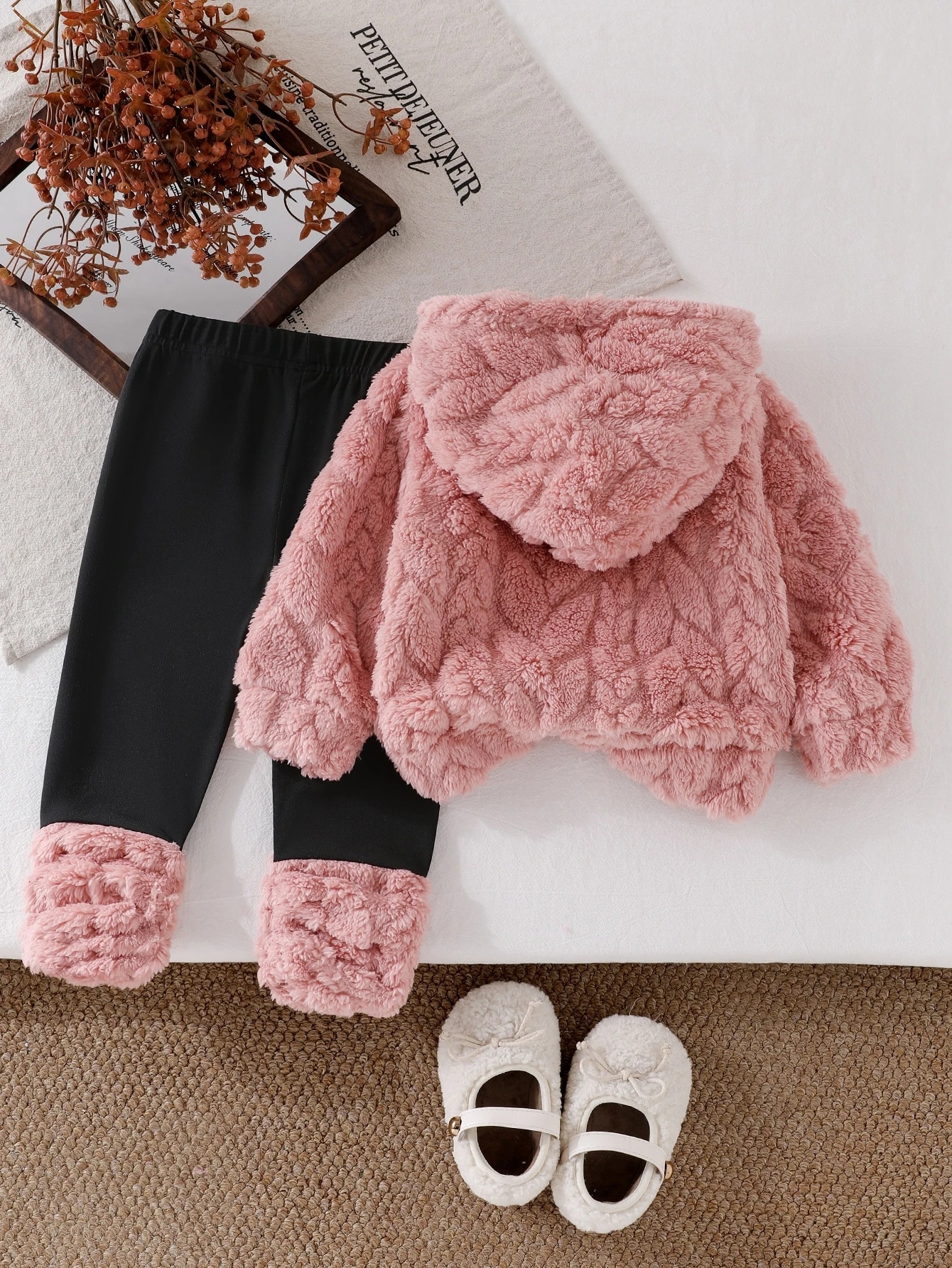 2 pièces/Ensemble Tenue d'hiver pour bébé fille, Sweat-shirt-shirt à capuche en — vue 12