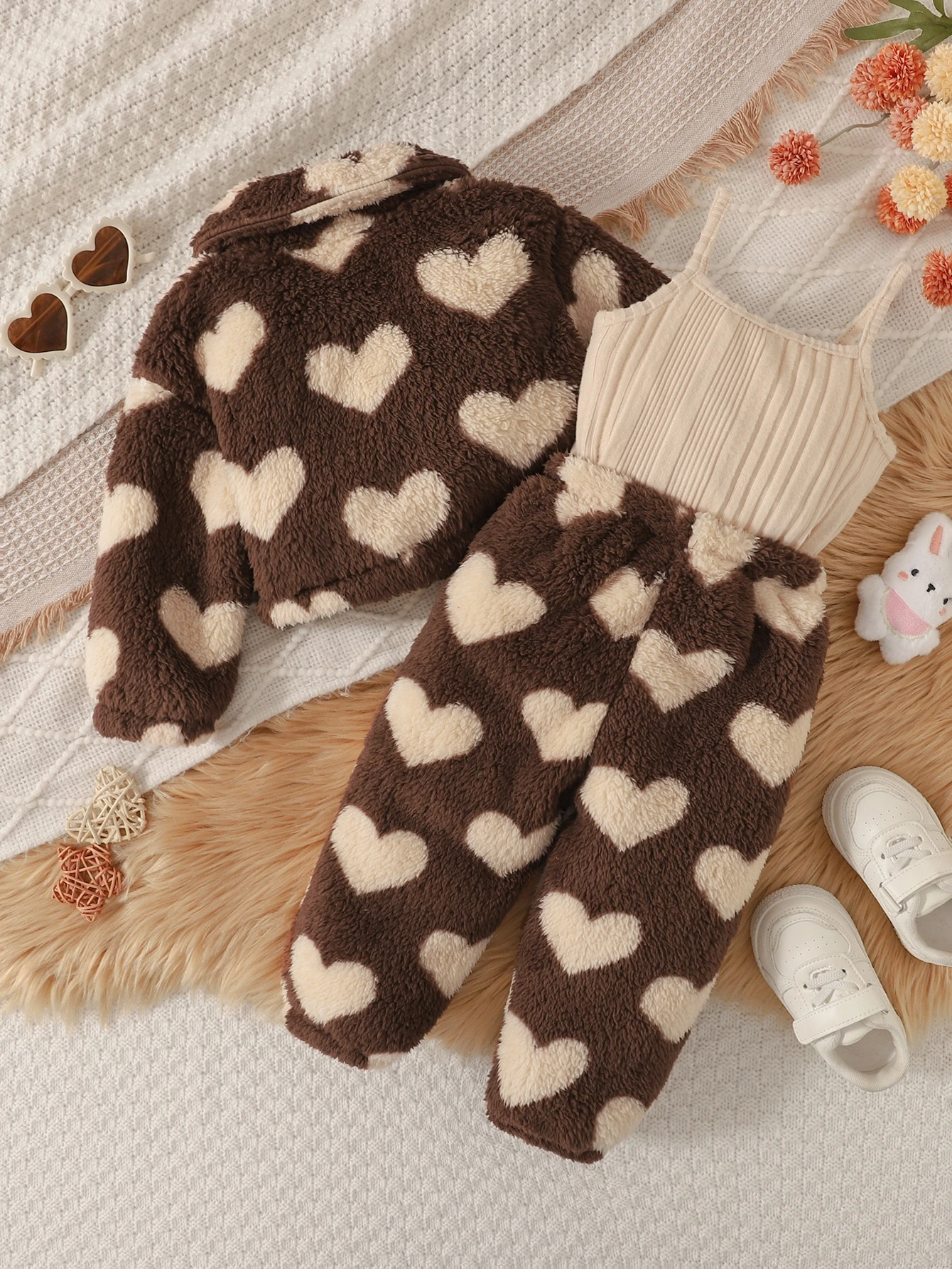 3 pièces Ensemble automne/hiver pour bébé fille, veste utilitaire à col rabattu — vue 8