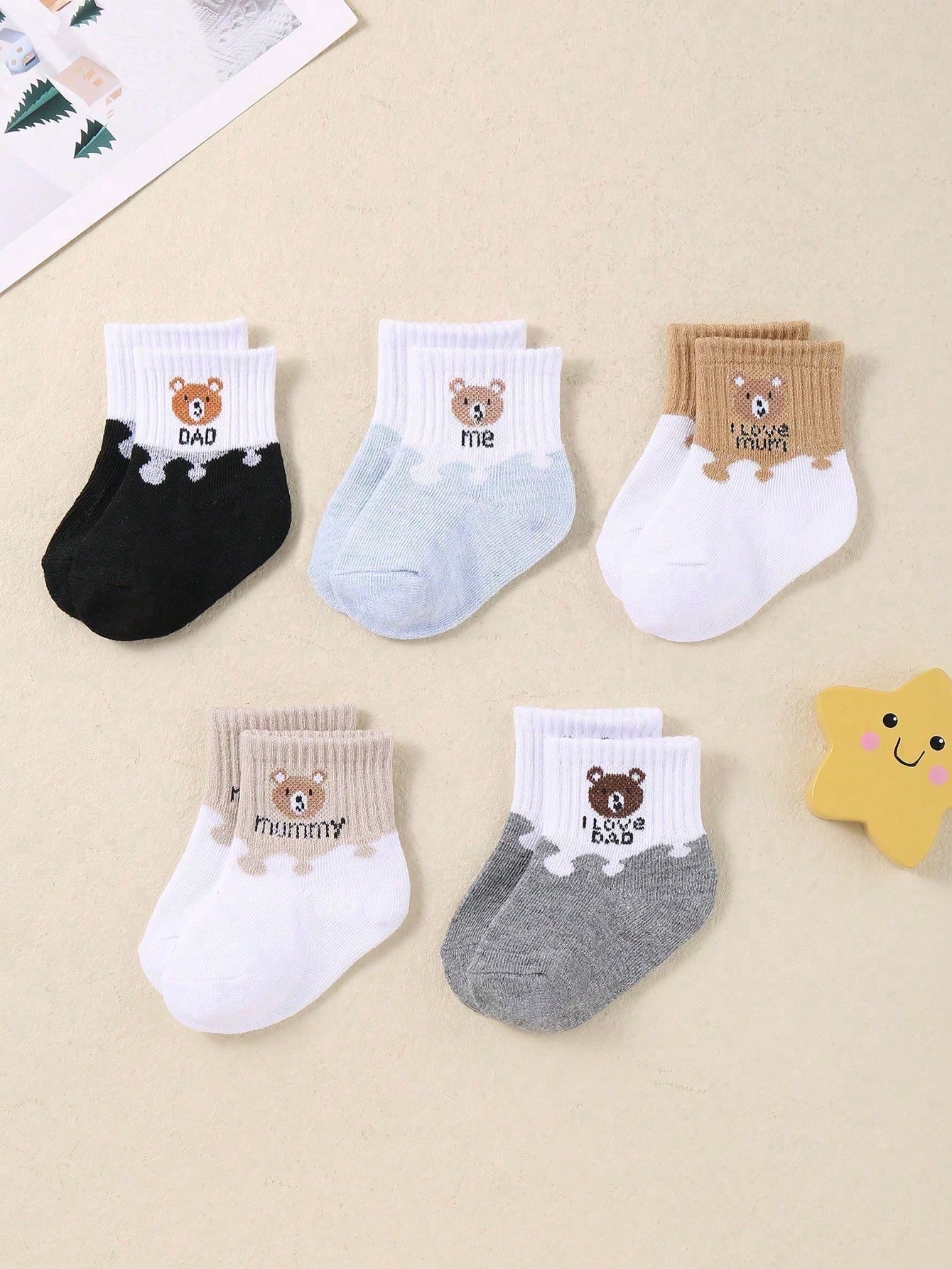 20 paires de chaussettes courtes élastiques jacquard de couleur fruit, ours. Convient — vue 4