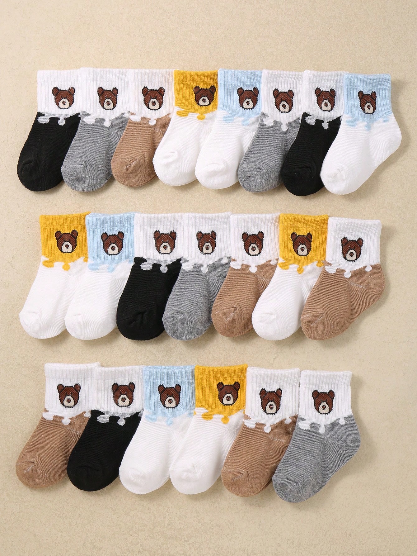 20 paires de chaussettes courtes élastiques jacquard de couleur fruit, ours. Convient — vue 6