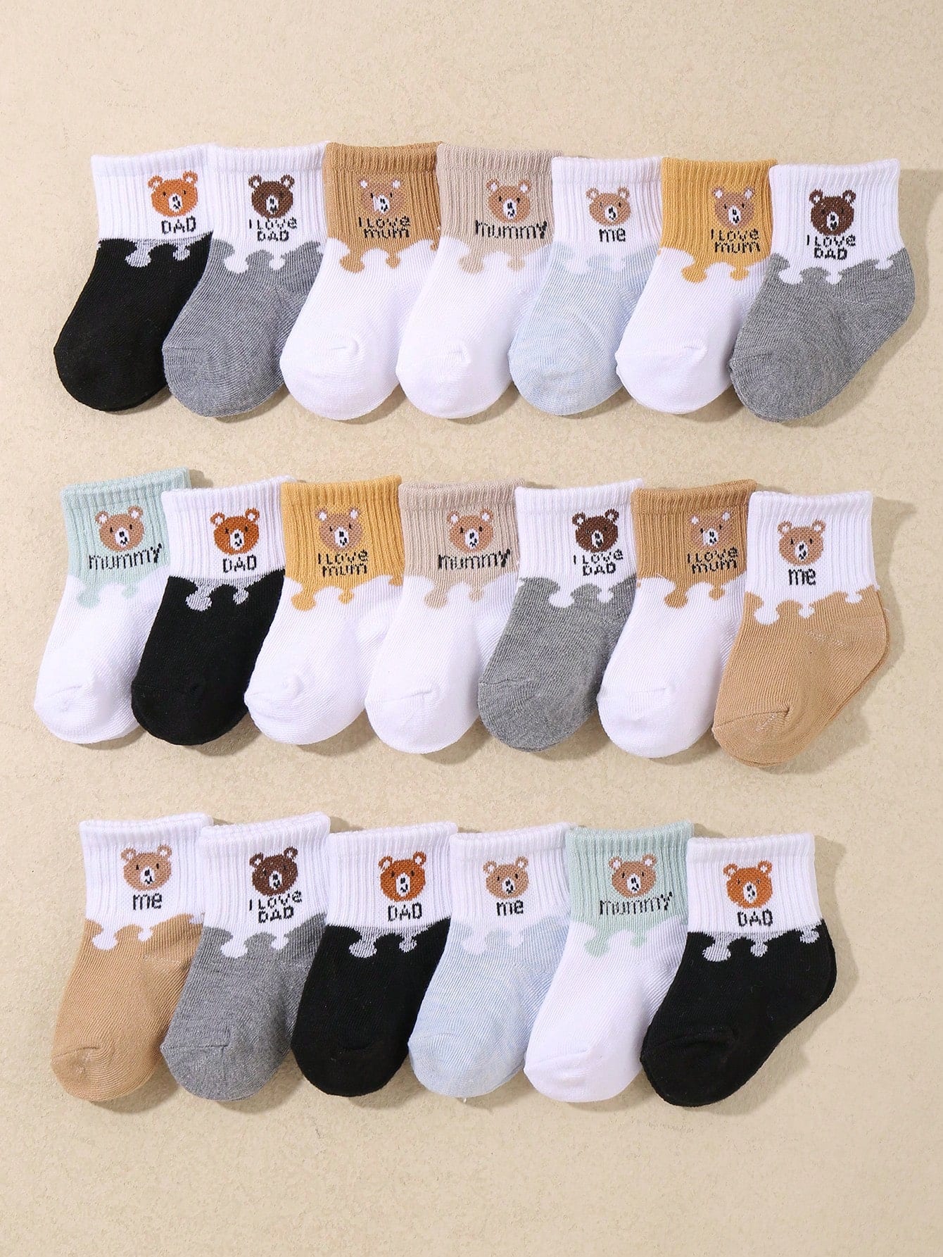 20 paires de chaussettes courtes élastiques jacquard de couleur fruit, ours. Convient