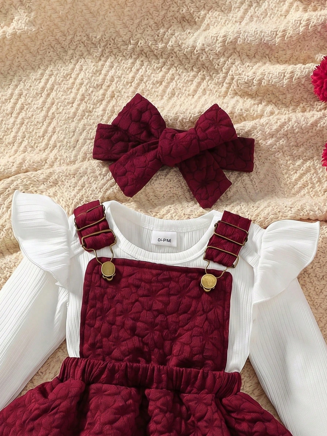Ensemble pour bébé fille: Body côtelé blanc avec manches à volants, robe à volants — vue 8