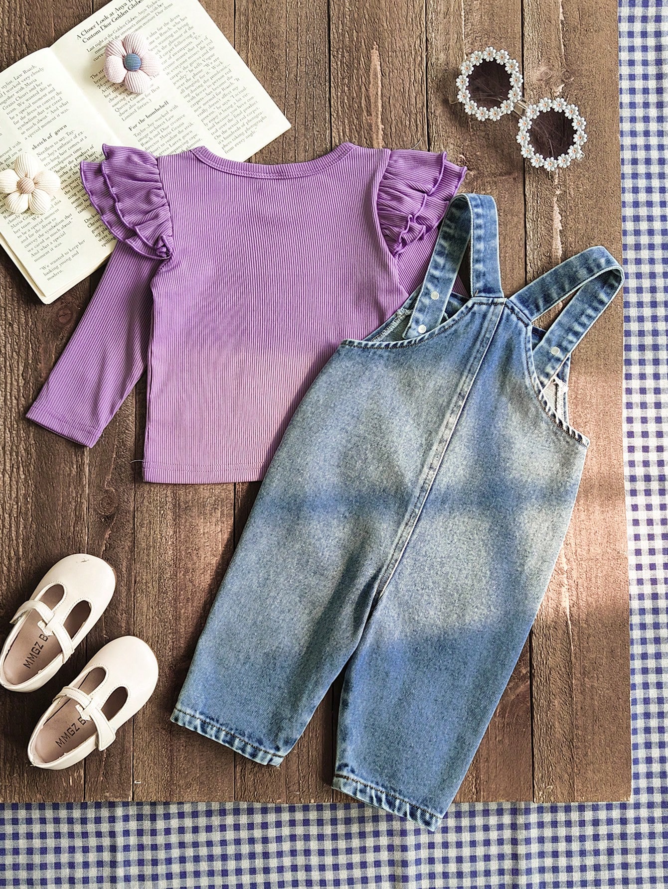 Vintaside Kids Ensemble pour bébé fille avec pantalon en jean brodé de fleurs, Top — vue 3