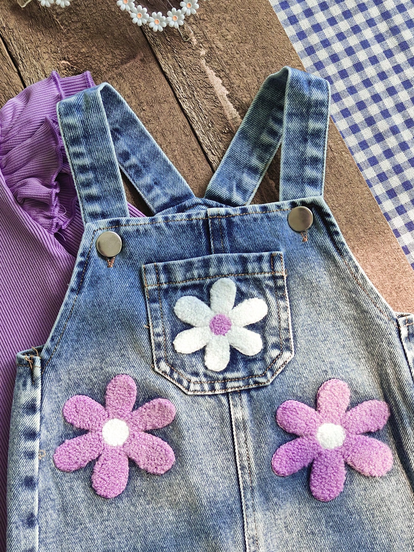 Vintaside Kids Ensemble pour bébé fille avec pantalon en jean brodé de fleurs, Top — vue 11
