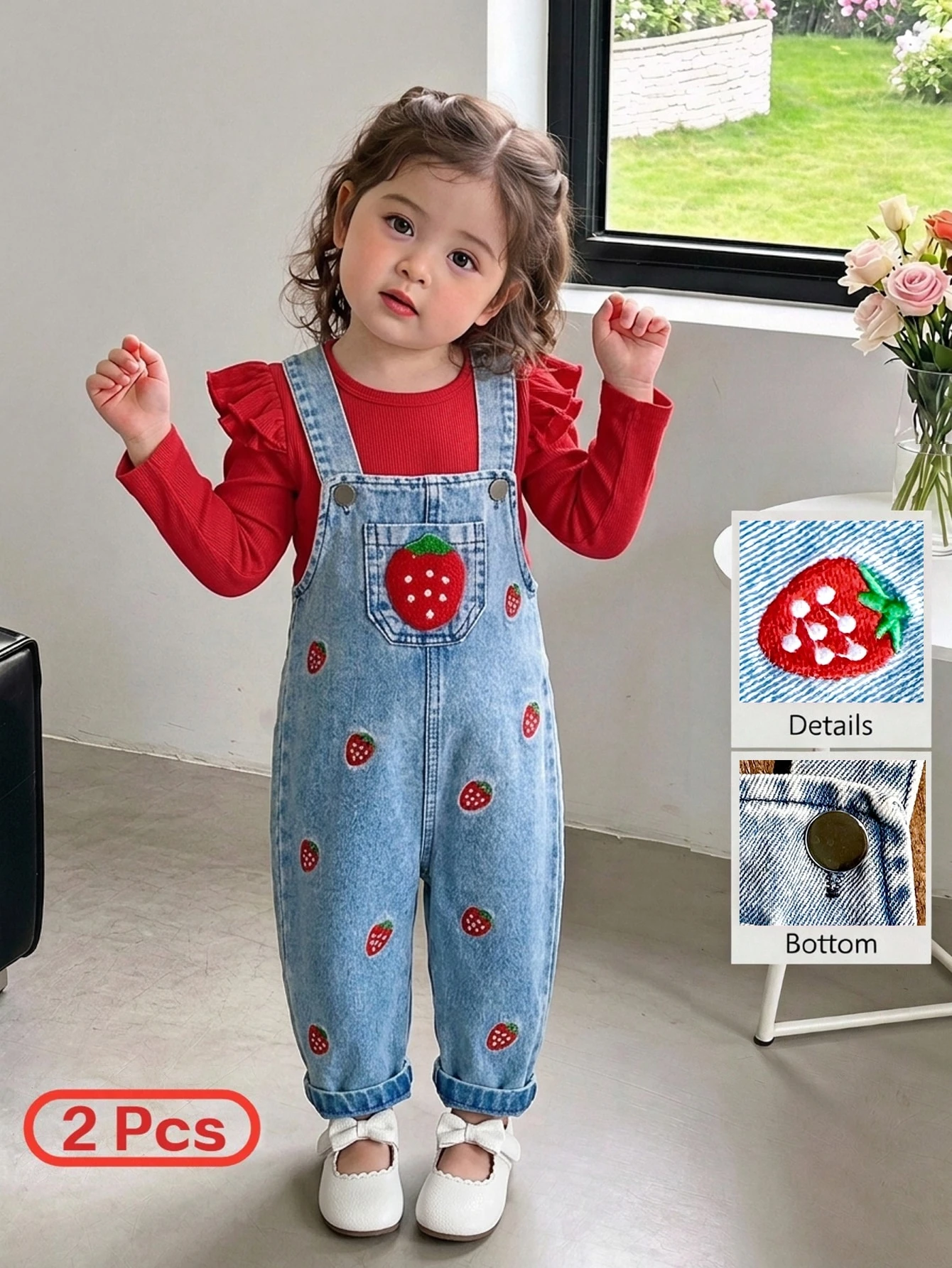 Vintaside Kids Ensemble pour bébé fille avec pantalon en jean brodé de fleurs, Top — vue 8
