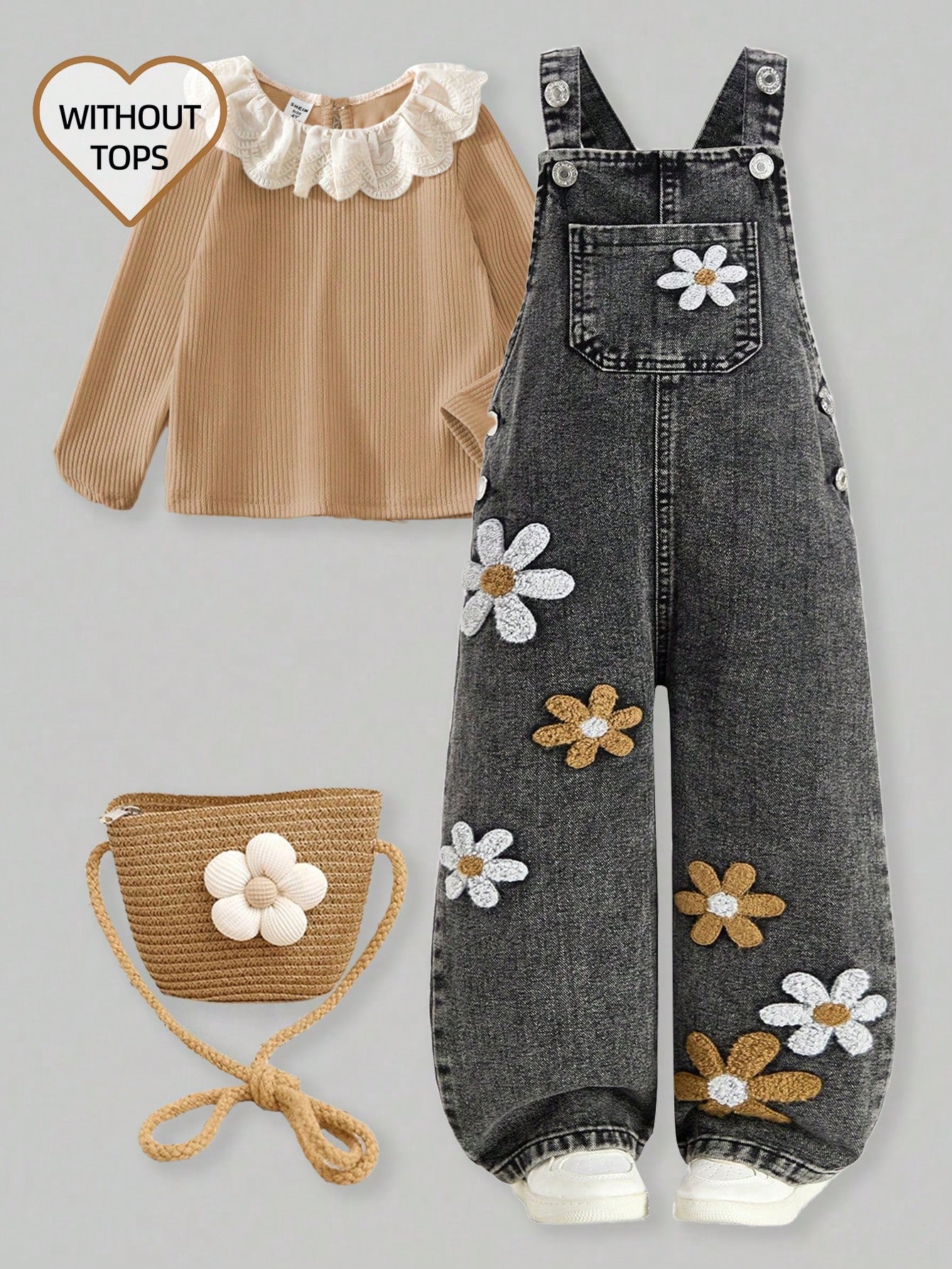 ChillGRL Ensemble de tenue pour jeune fille avec salopette en jean à décoration — vue 2