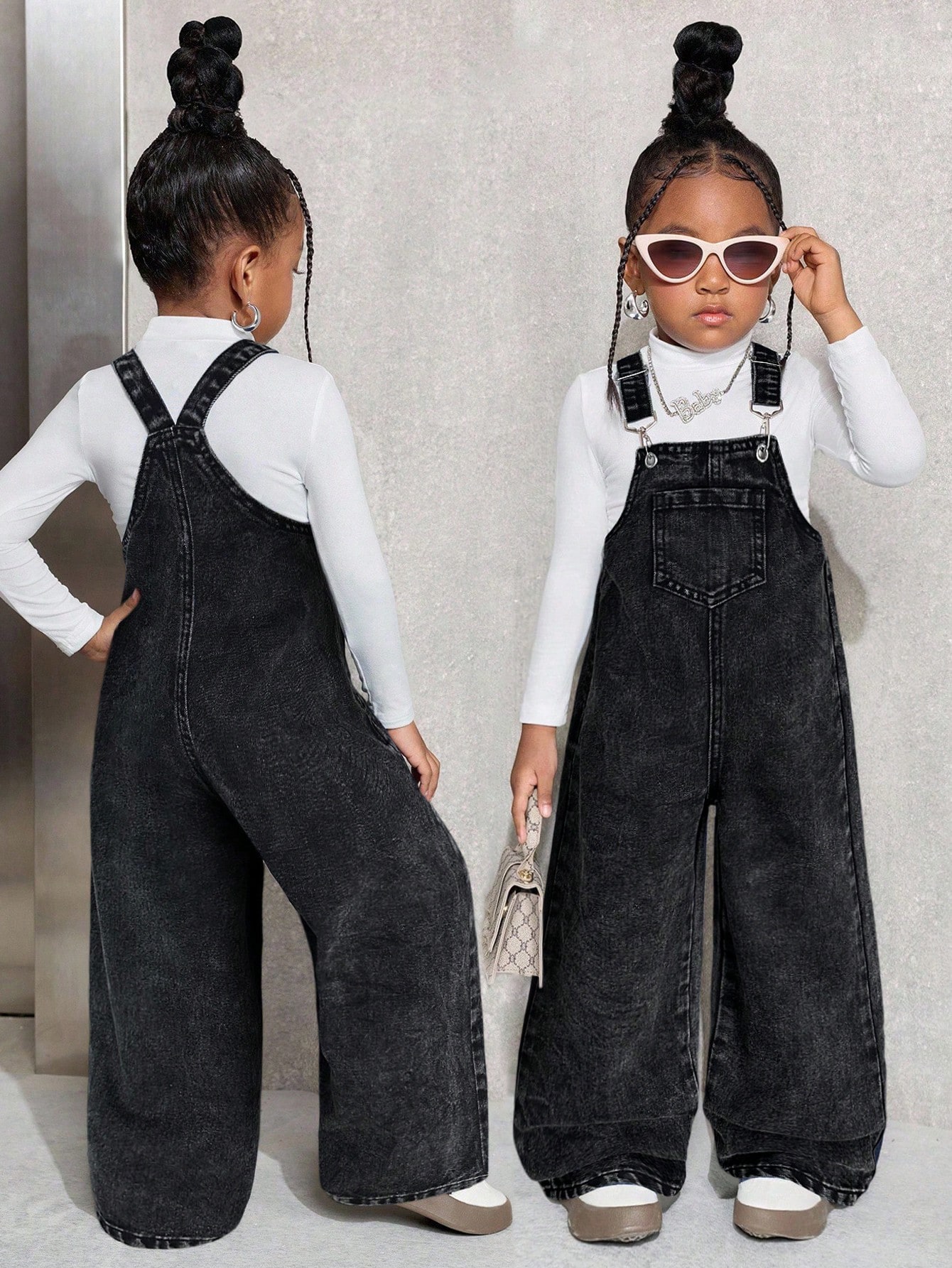Pantalon salopette en jean bleu marine pour jeune fille