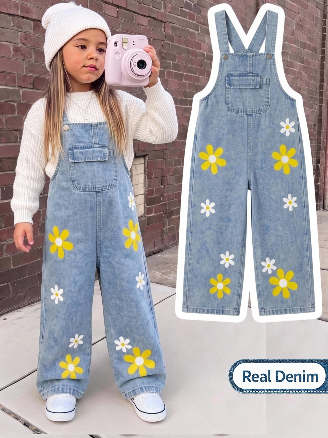 ChillGRL Ensemble de tenue pour jeune fille avec salopette en jean à décoration — vue 6