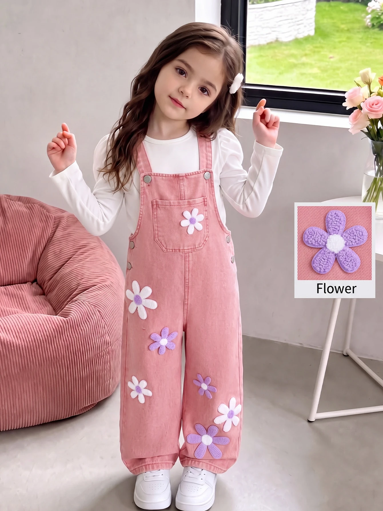 ChillGRL Ensemble de tenue pour jeune fille avec salopette en jean à décoration