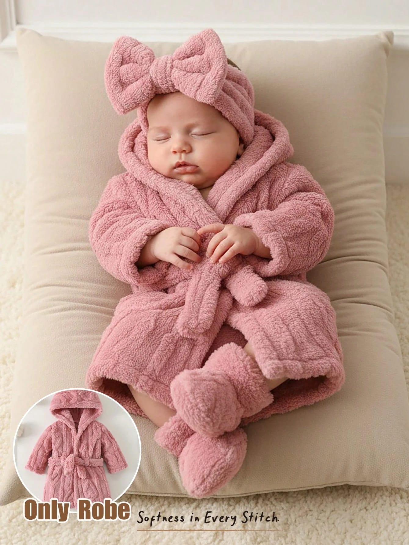 Cozy Pixies Peignoir en polaire à manches longues avec capuche et ceinture pour