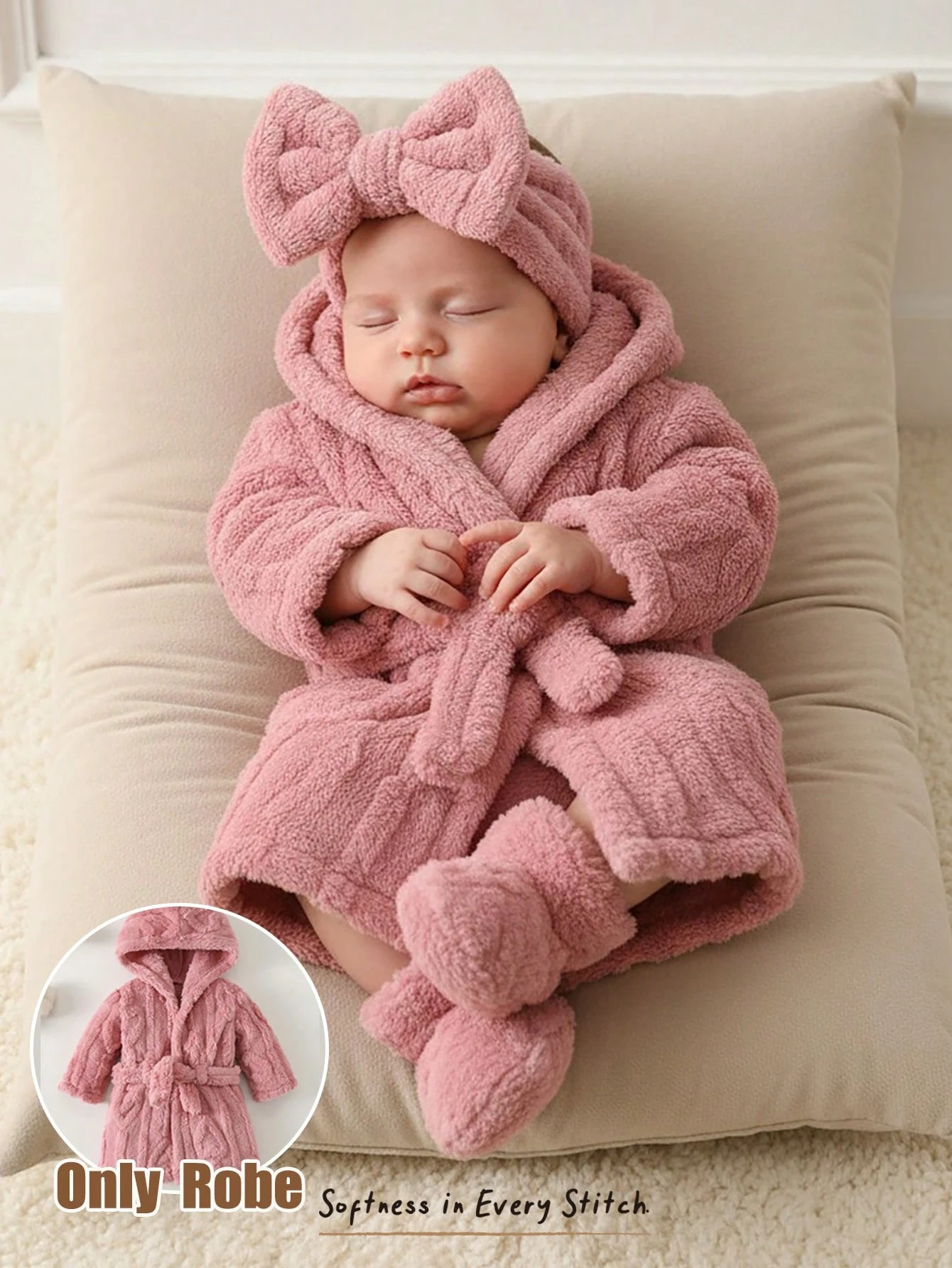 Cozy Pixies Peignoir en polaire à manches longues avec capuche et ceinture pour