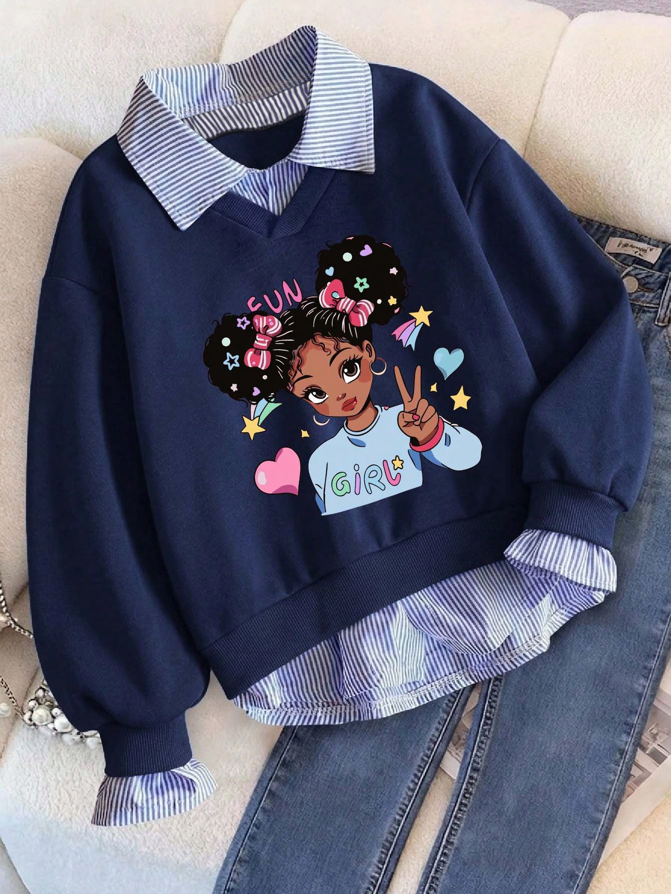 Ensemble de Sweat-shirts chauds avec imprimé de personnage de dessin animé et rayures — vue 2