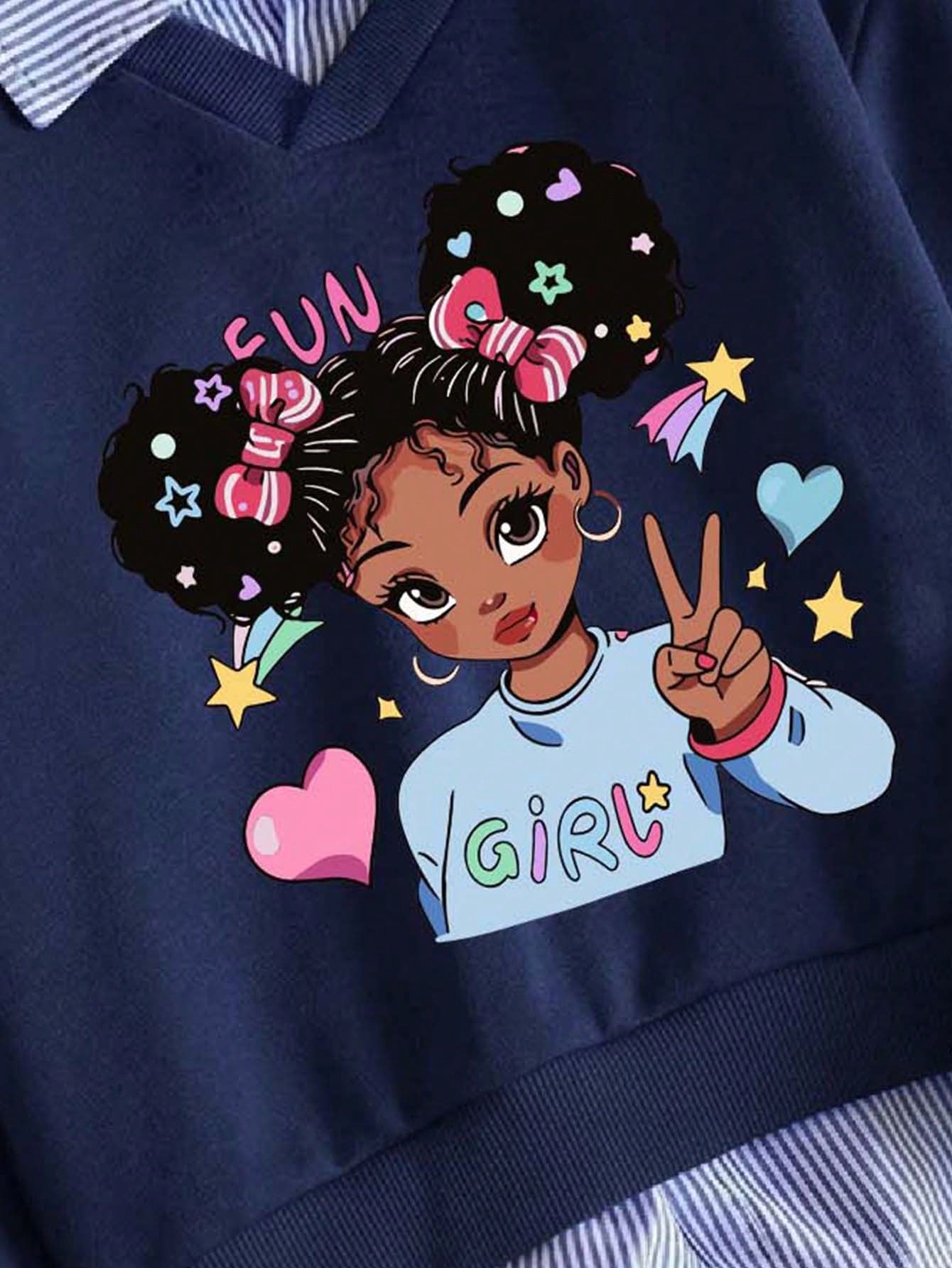 Ensemble de Sweat-shirts chauds avec imprimé de personnage de dessin animé et rayures — vue 6