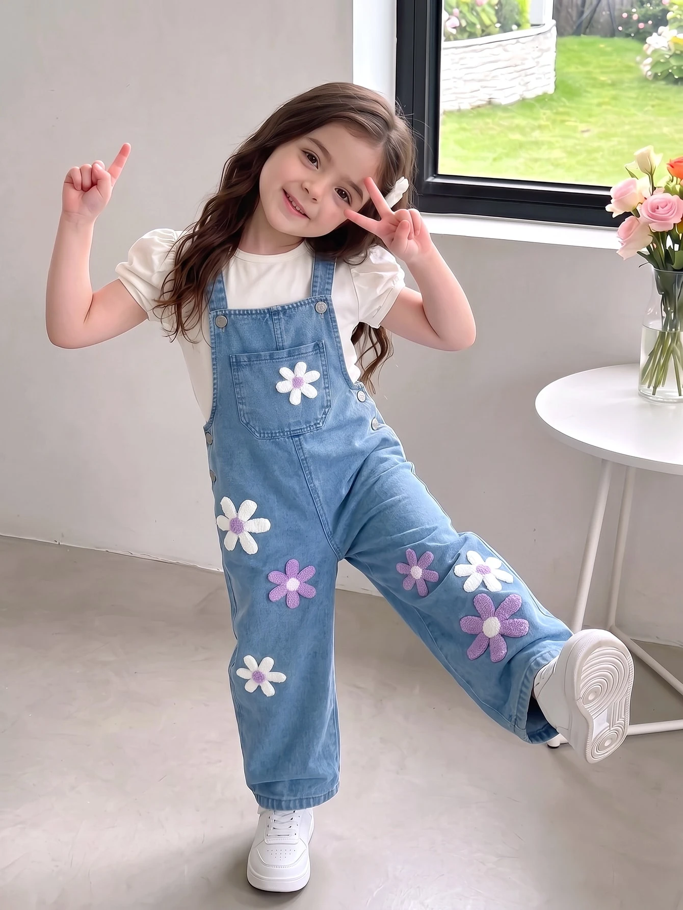 ChillGRL Ensemble de tenue pour jeune fille avec salopette en jean à décoration — vue 7