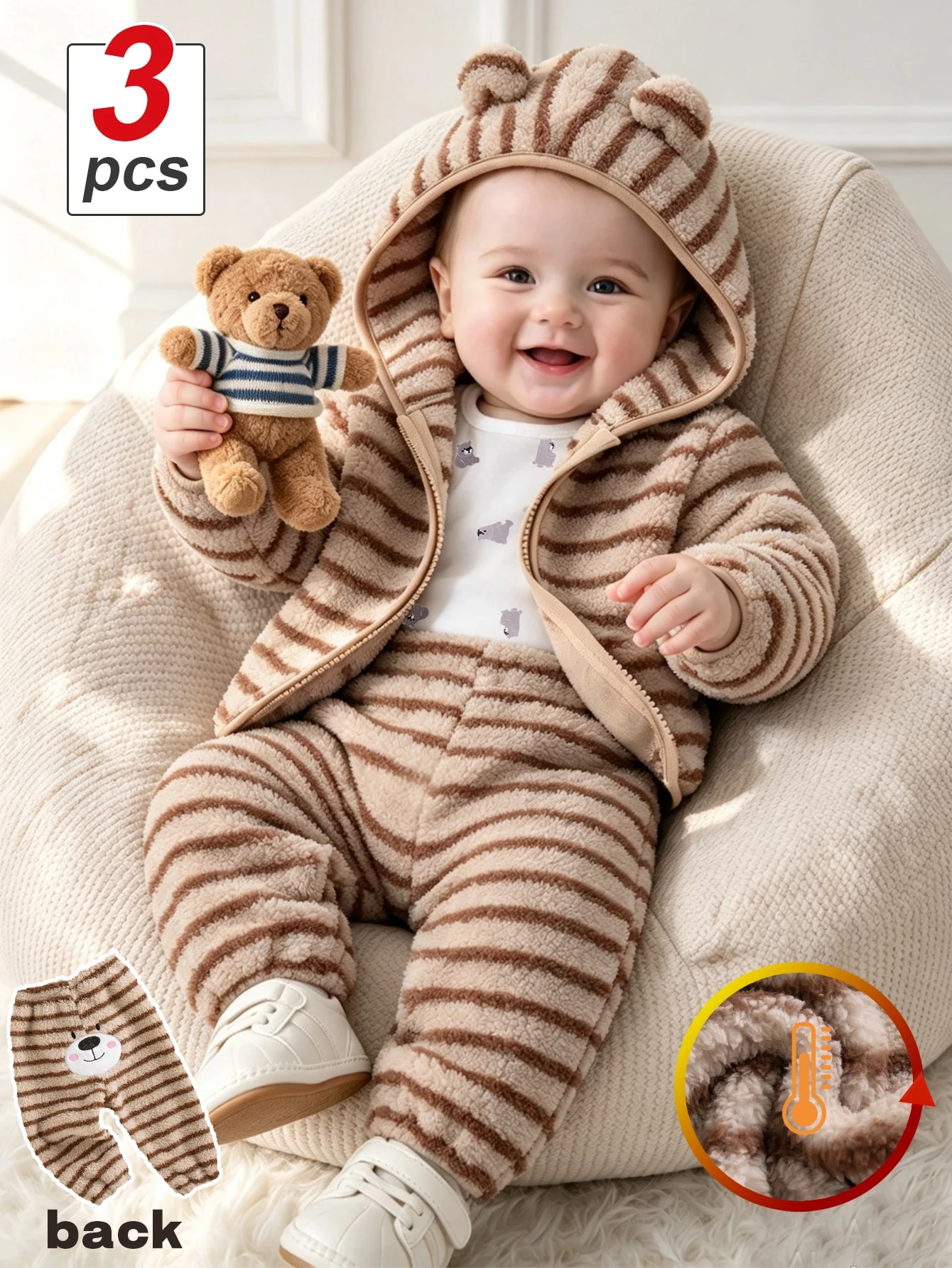 3 pièces Ensemble de vêtements pour bébé garçon, veste à capuche panda noir & — vue 5