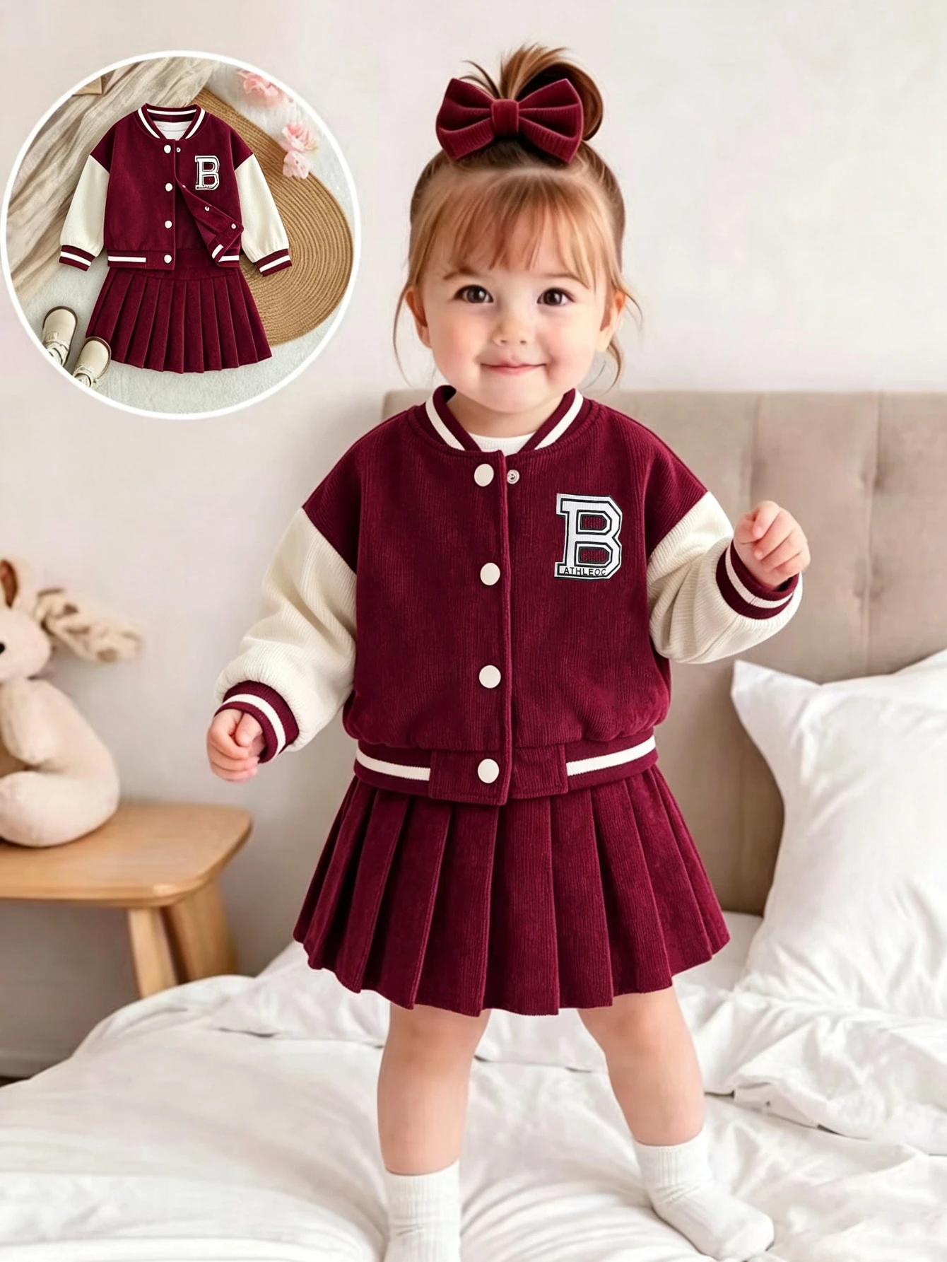 Genkimix Kids 2 pièces/Ensemble Tenue de baseball pour bébé fille avec imprimé de lettres — vue 5