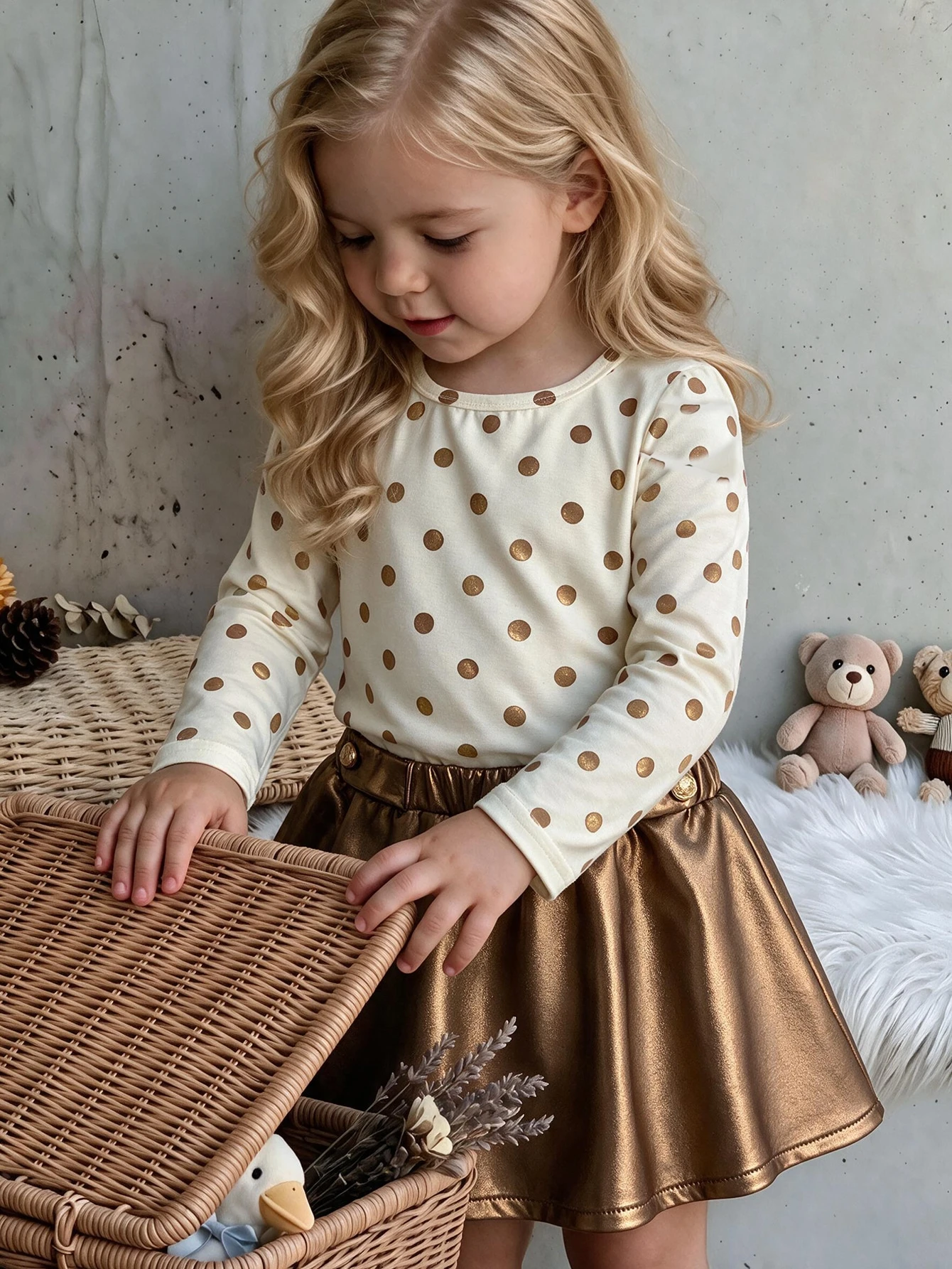 Ensemble Top pull col rond noir élégant avec nœud noir et jupe plaid marron pour — vue 7