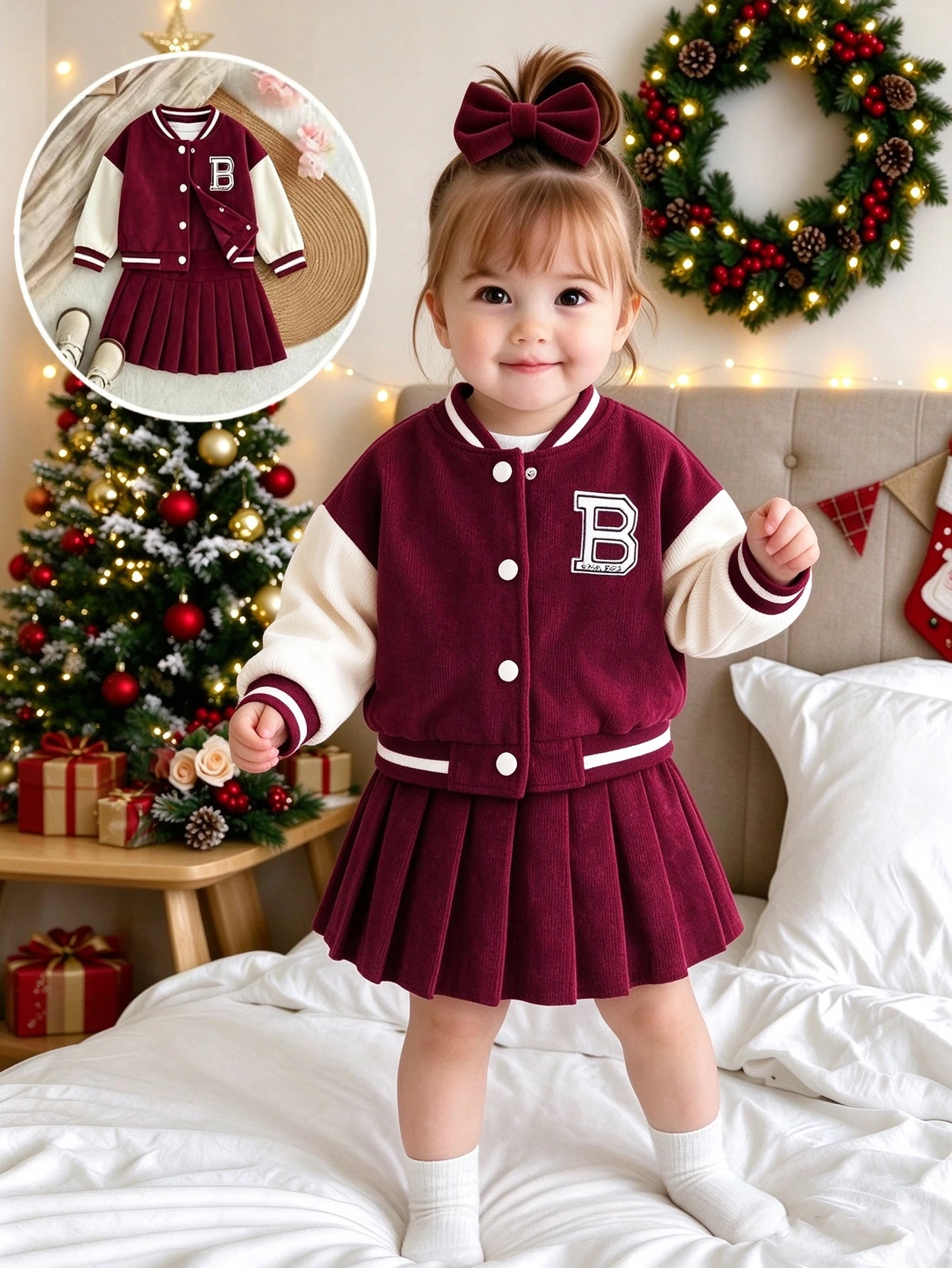 Genkimix Kids 2 pièces/Ensemble Tenue de baseball pour bébé fille avec imprimé de lettres
