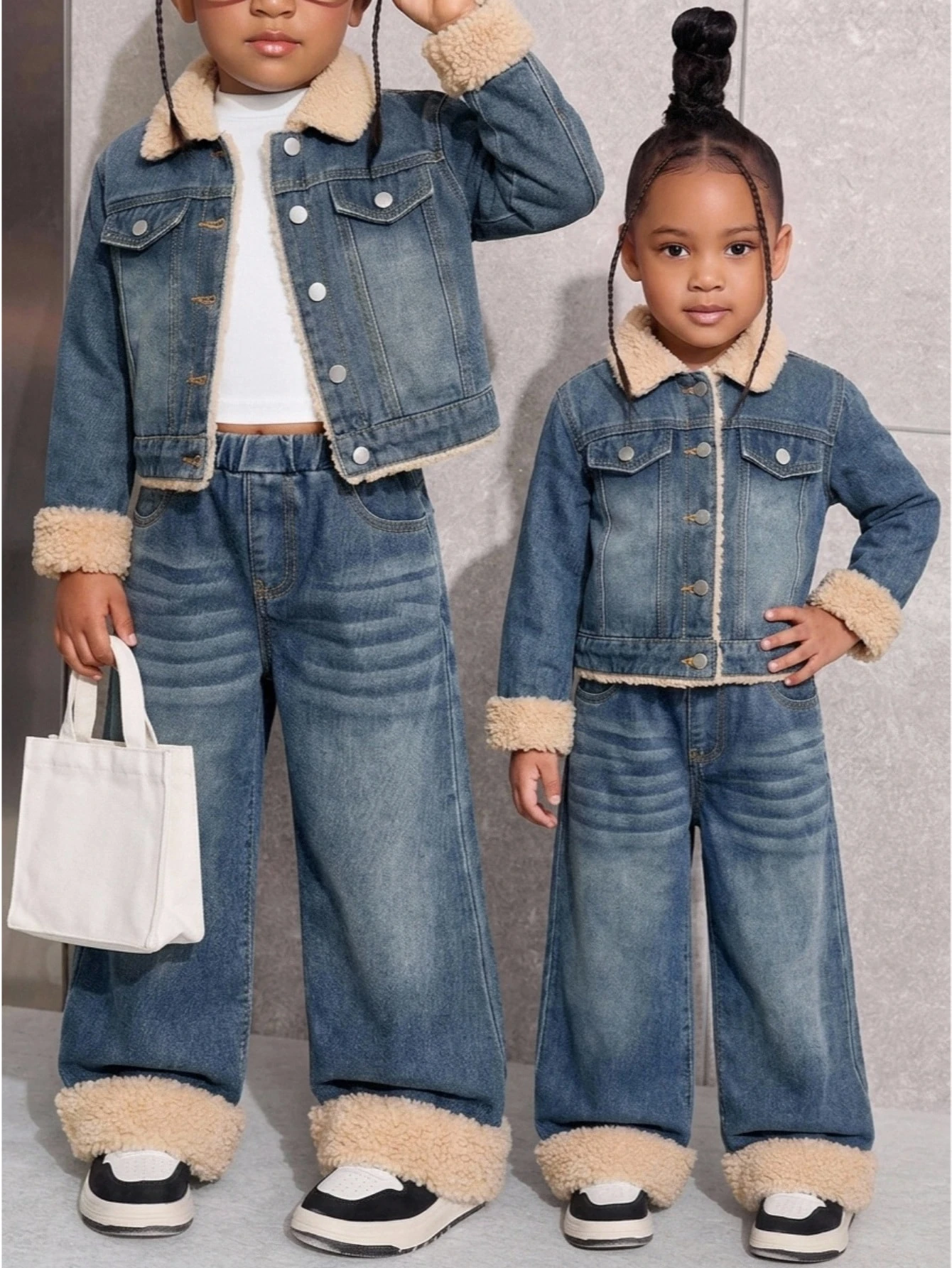 Enfants 2 pièces/Set Jeunes Filles Y2k Chic Coton Imprimé Léopard Veste Courte en Denim & — vue 3