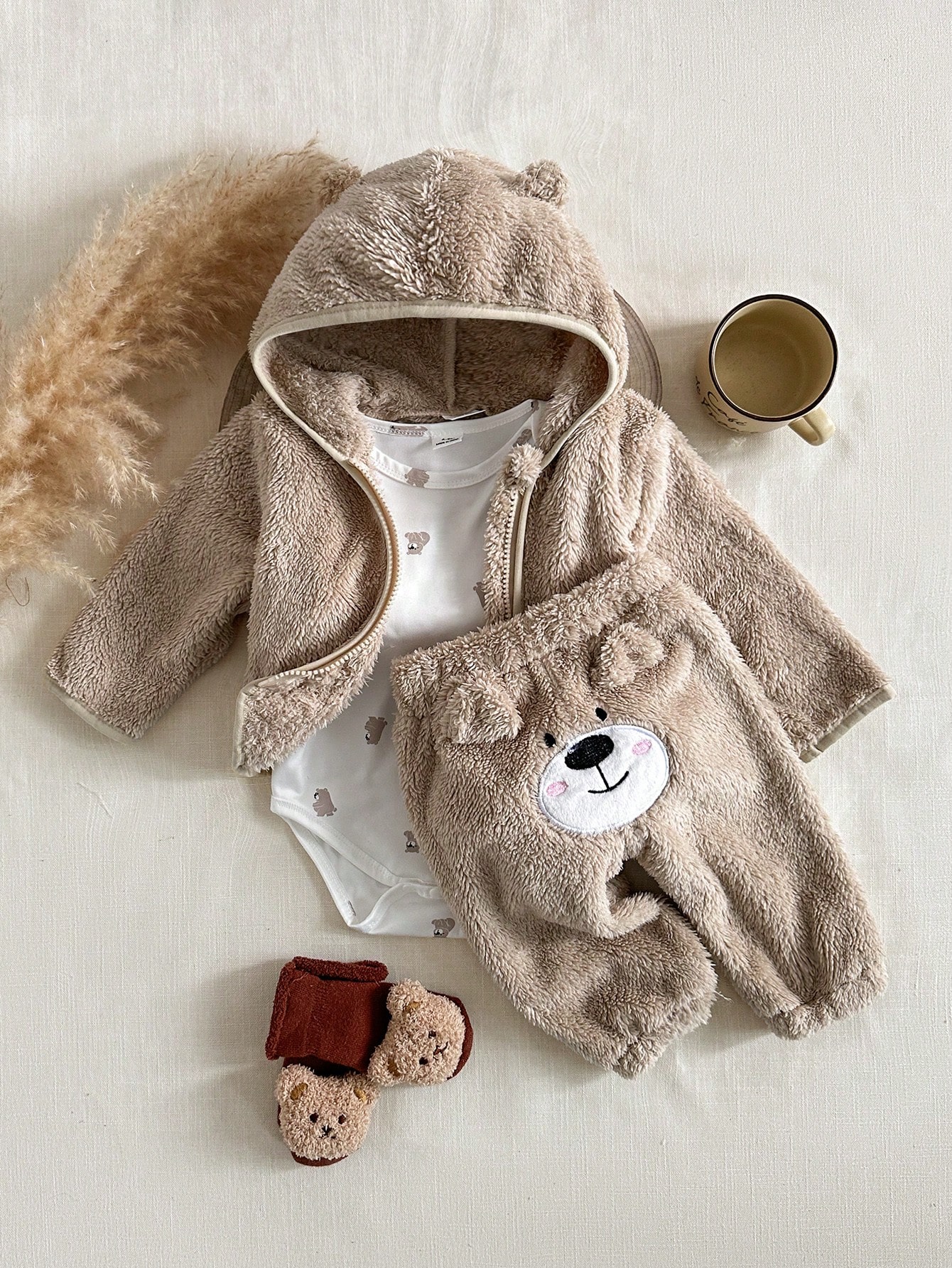 3 pièces Ensemble de vêtements pour bébé garçon, veste à capuche panda noir & — vue 4