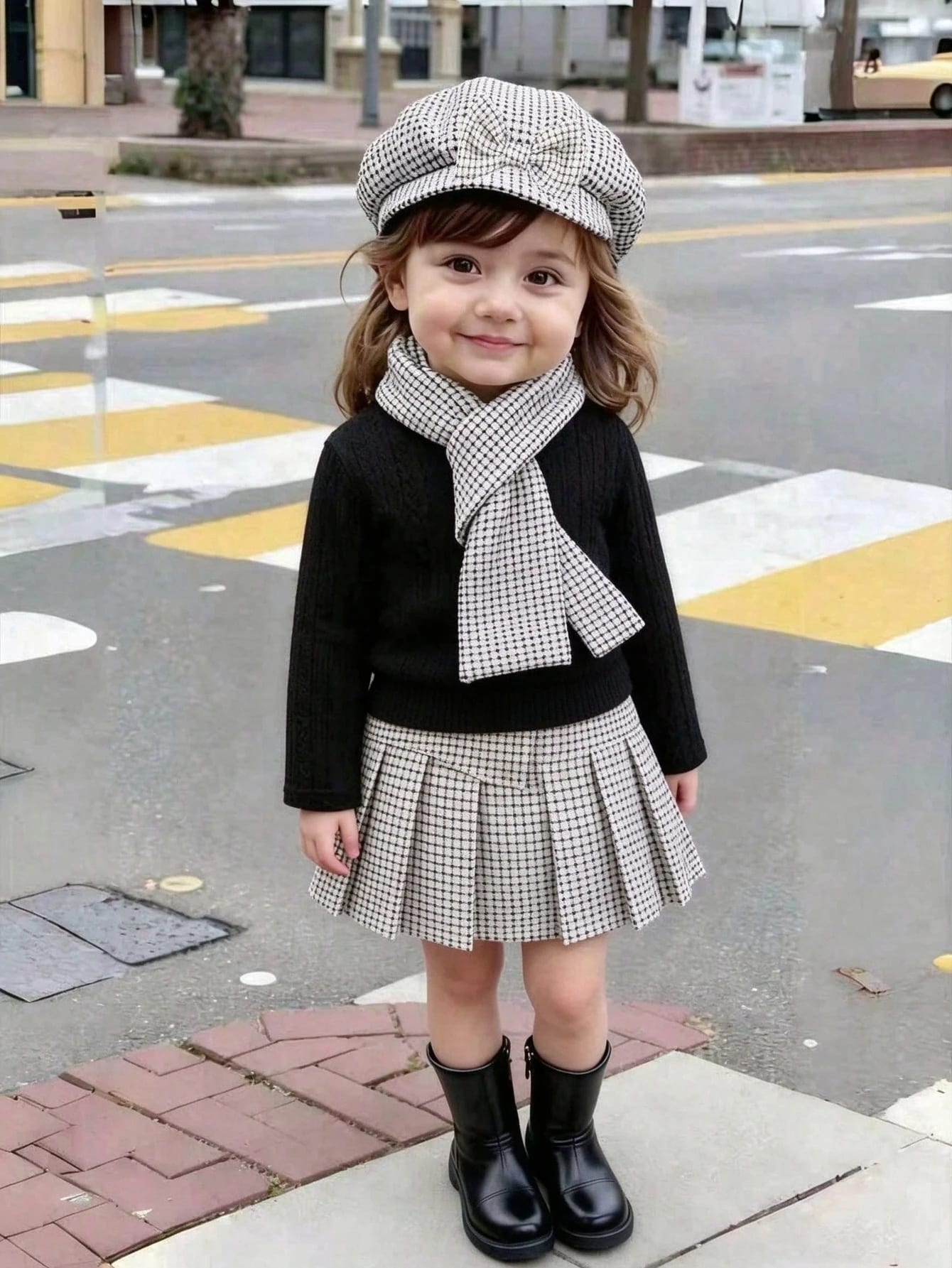 Souflis Souflis 4 pièces/set Jupe en tweed texturé élégante pour bébé fille, Top en