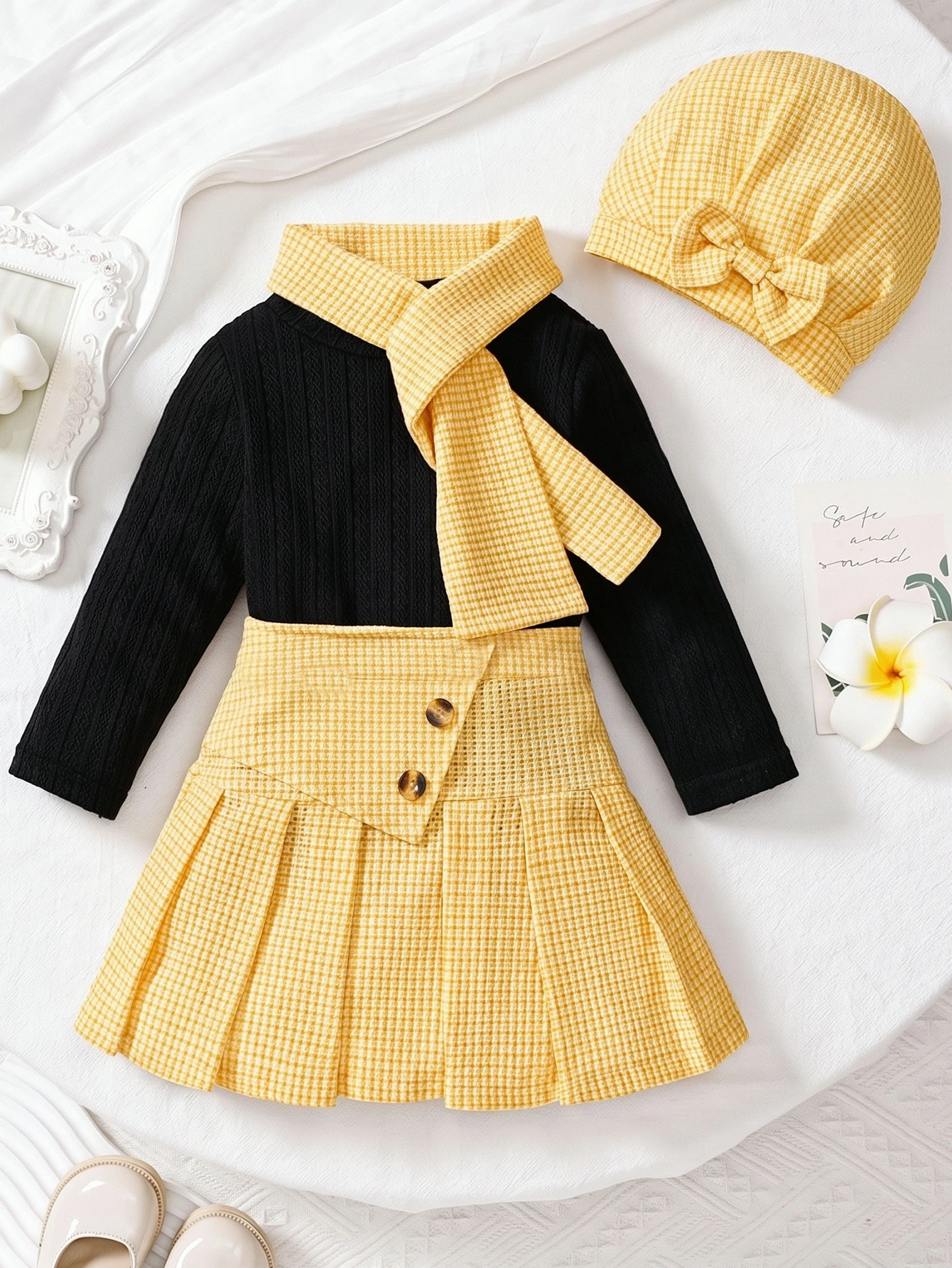 Souflis Souflis 4 pièces/set Jupe en tweed texturé élégante pour bébé fille, Top en — vue 6